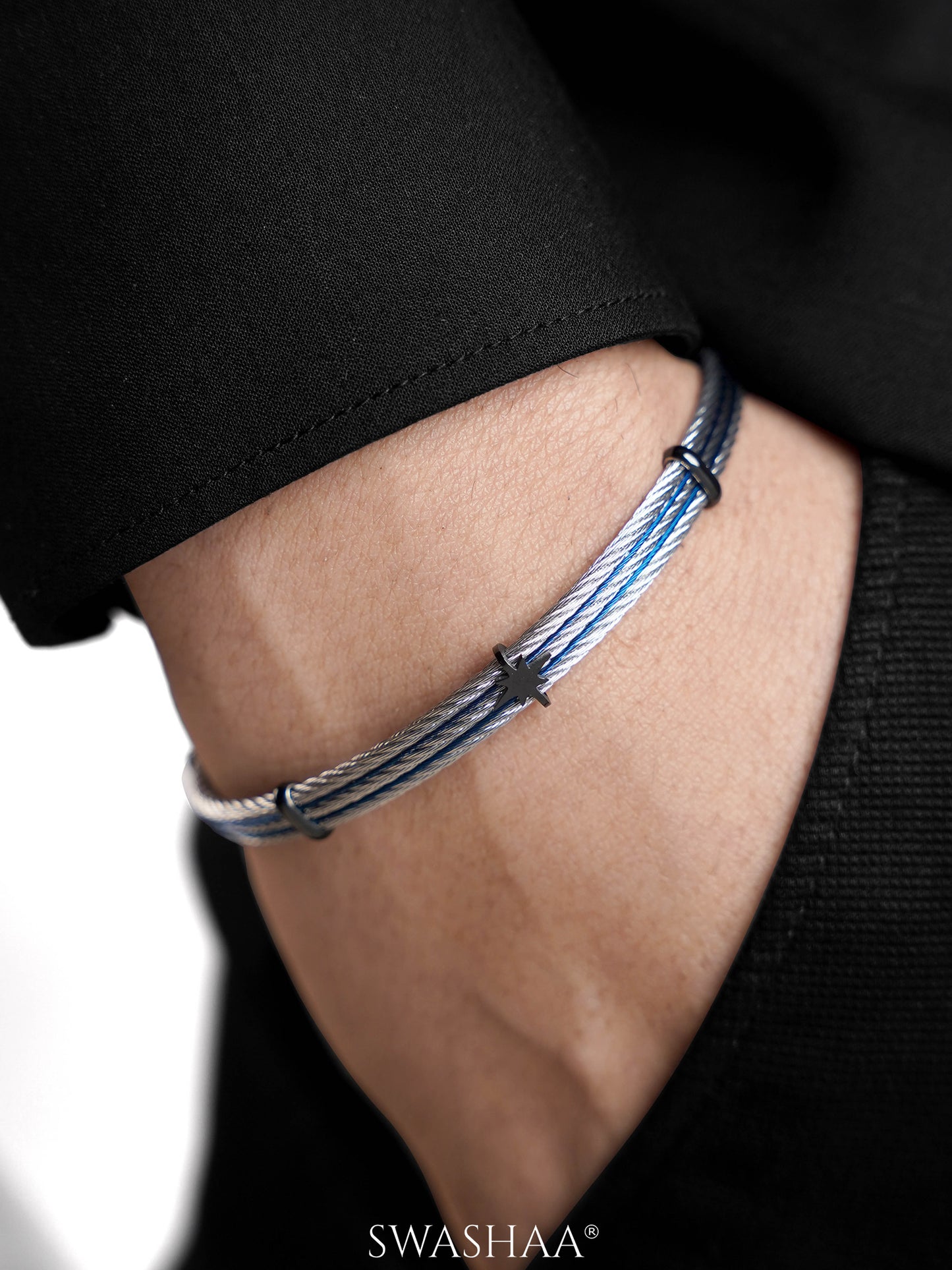 Pamek Star Blue Silver Wired Men's Bracelet
