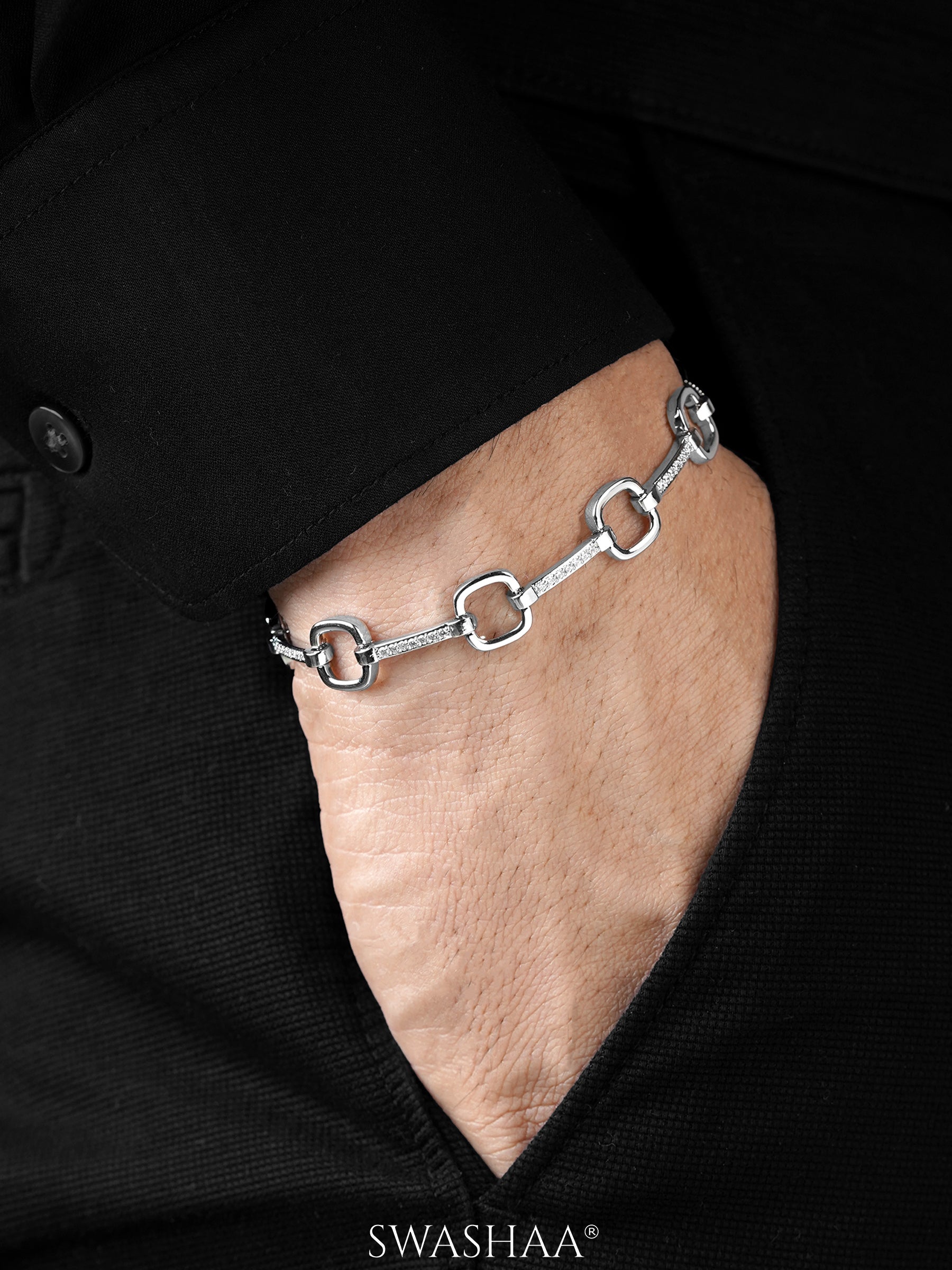 Pamela Square Link Silver Men's Bracelet