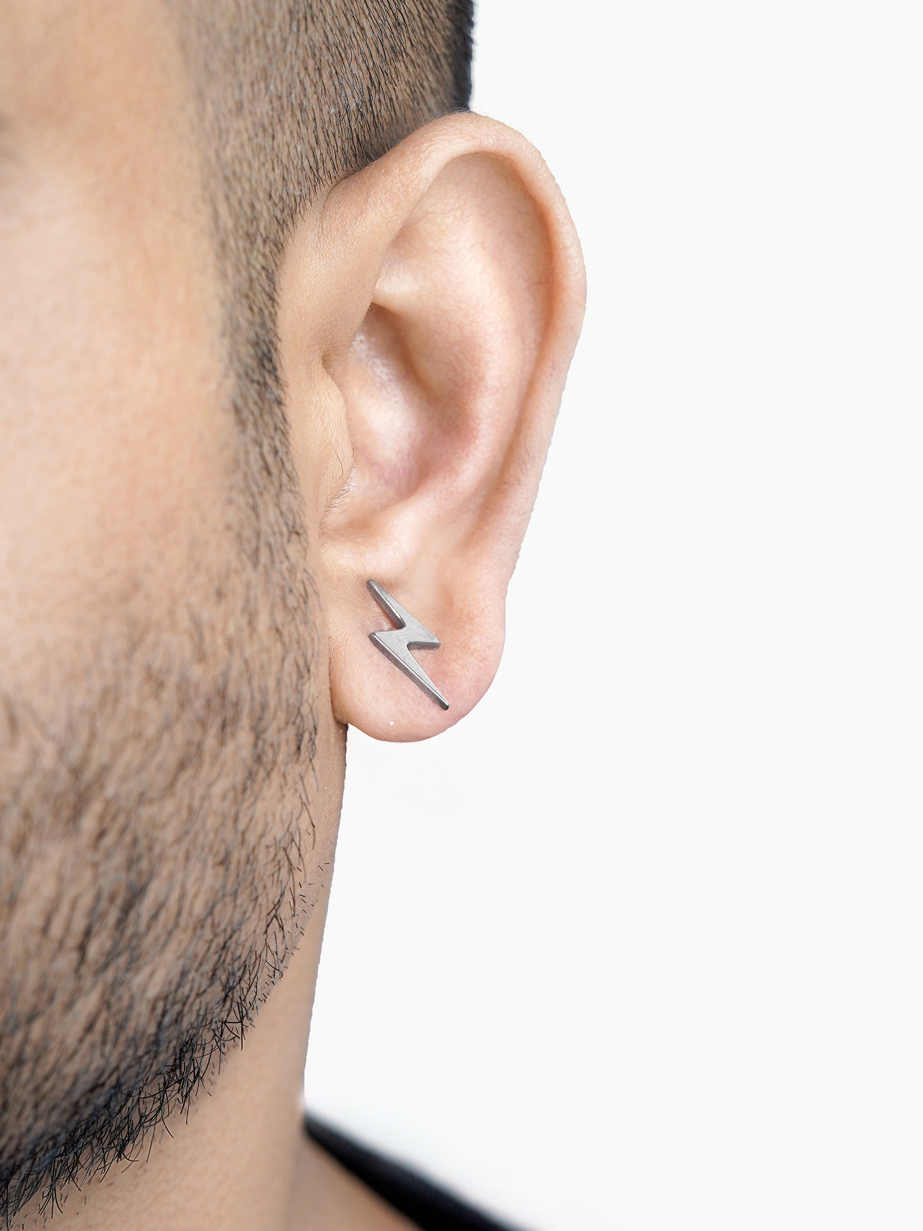 Para Flash Lightning Bolt Silver Men's Studs Earrings