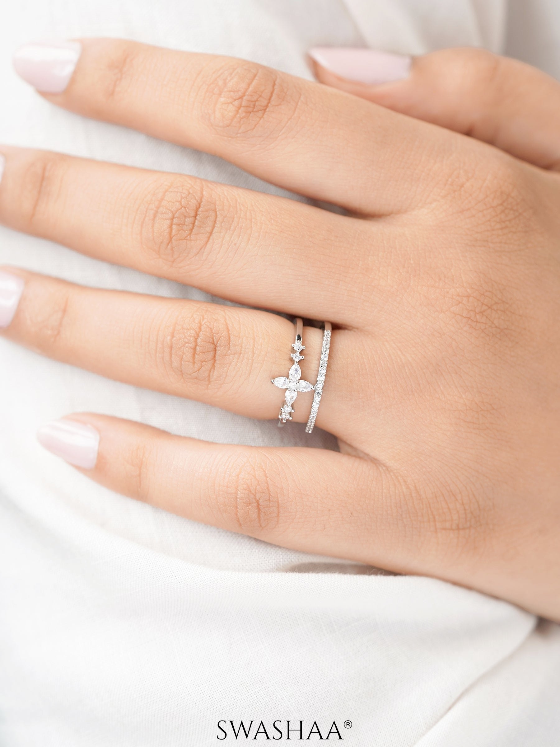 Parisha Sparkling Crystals Silver Ring