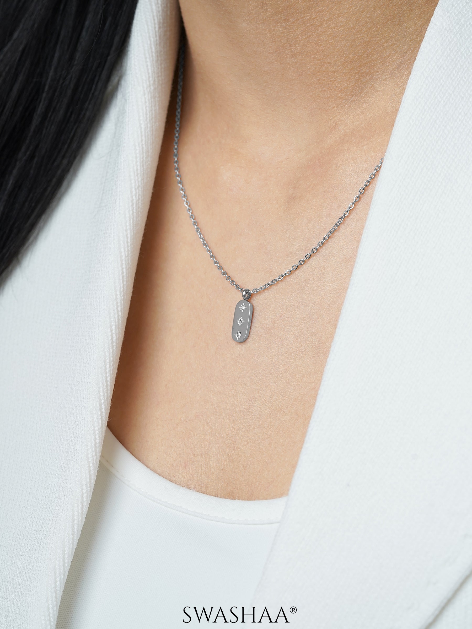 Parky Bar Star Silver Chain Pendant Necklace