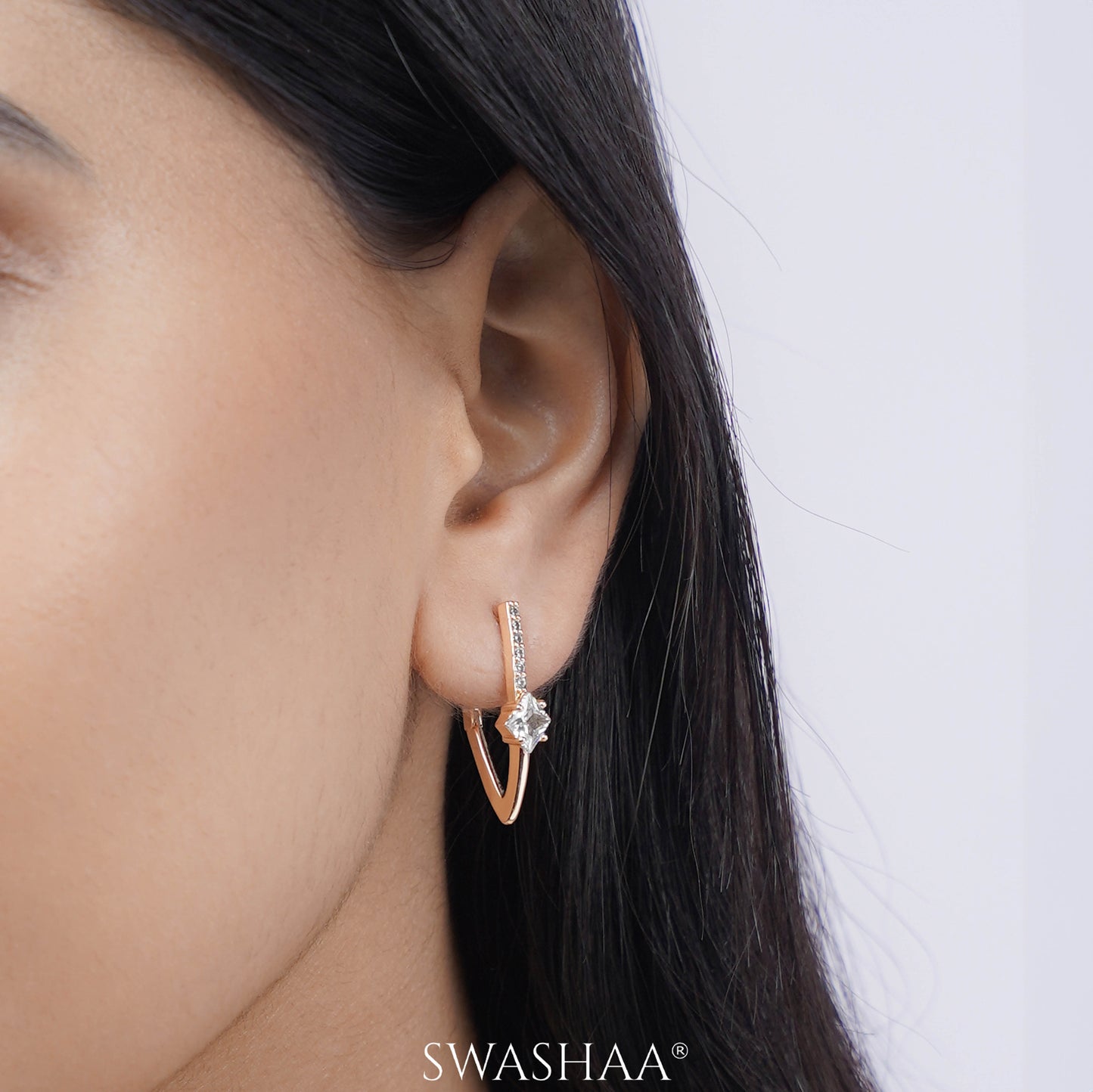 Patricia Solitaire Rosegold Plated Hoop Earrings