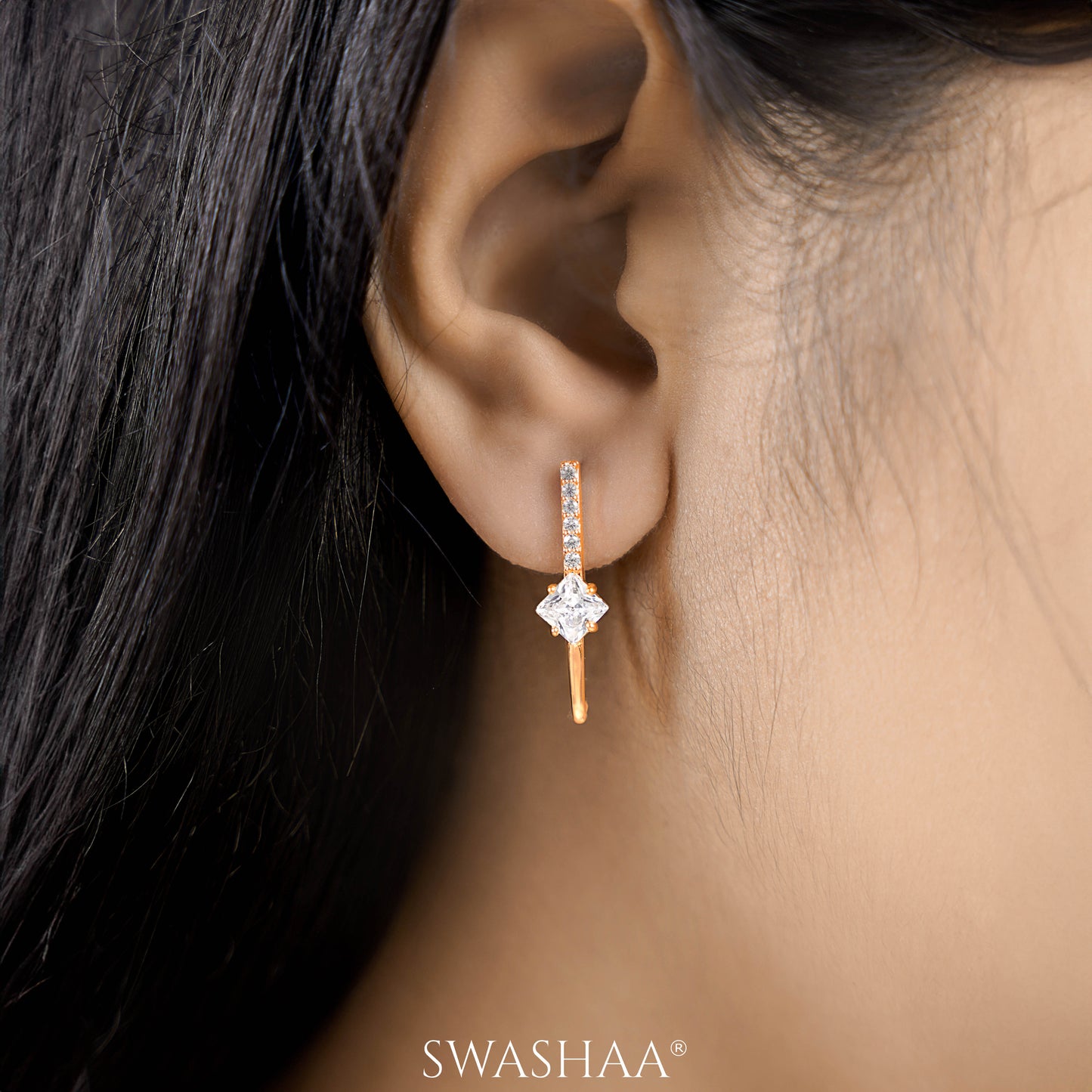 Patricia Solitaire Rosegold Plated Hoop Earrings