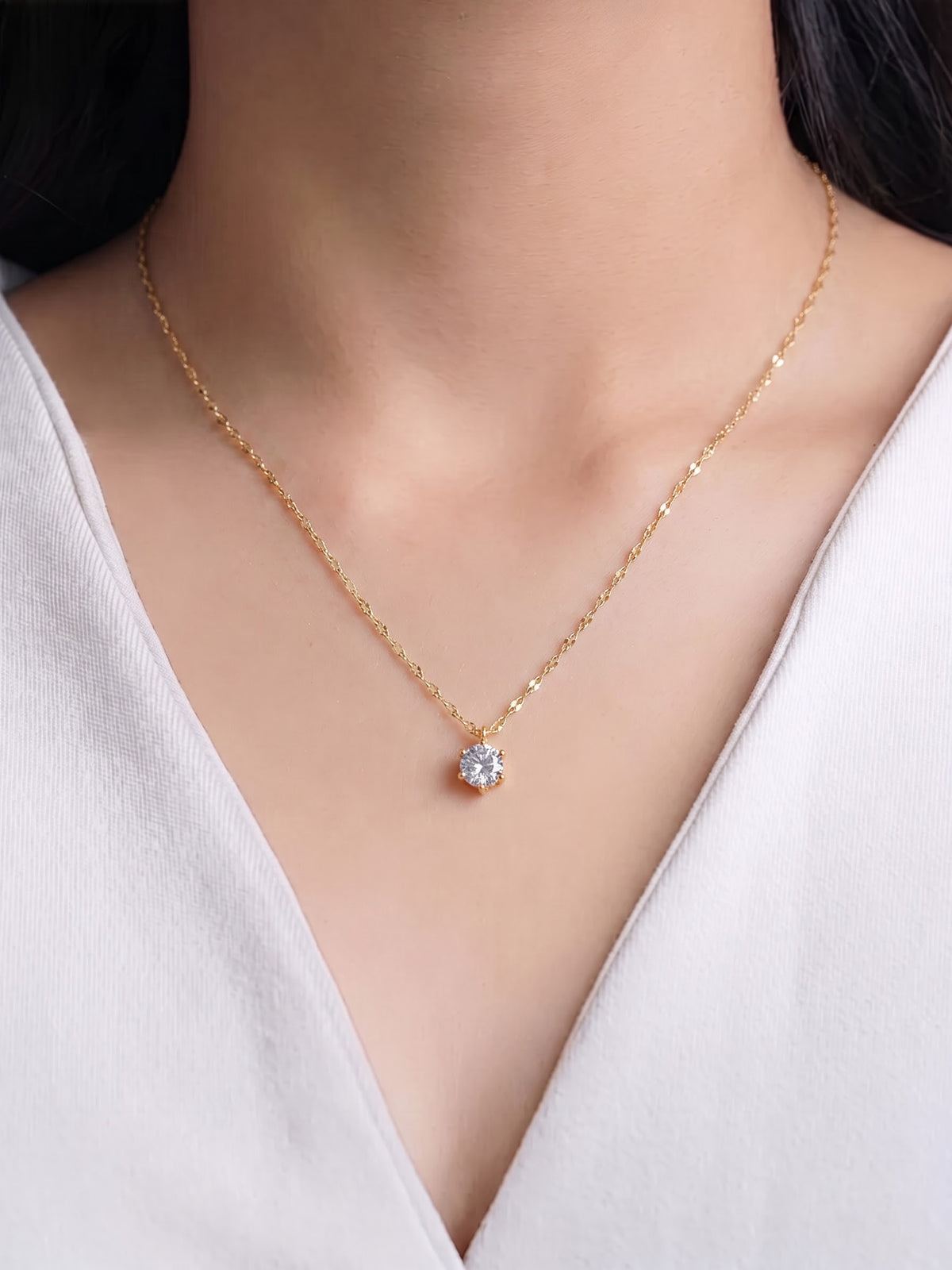 Perennial Solitaire Charm 18K Gold Plated Chain Pendant Necklace