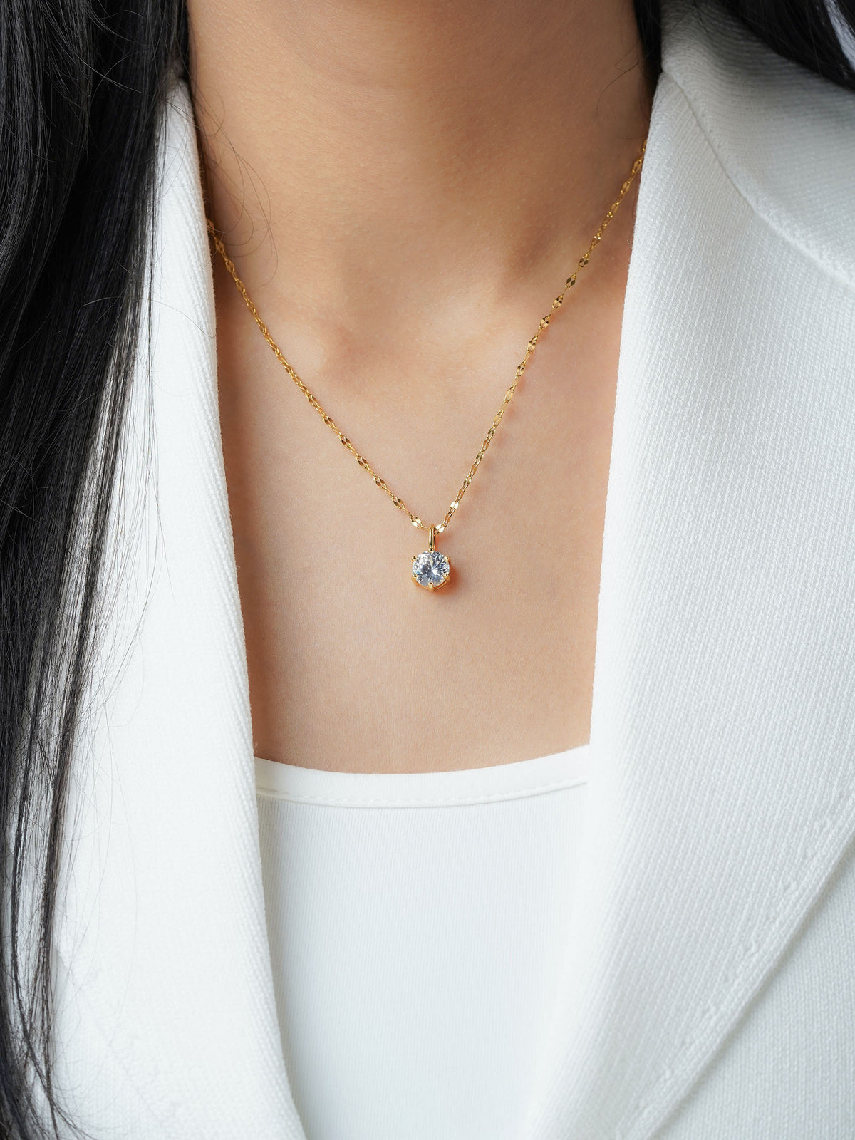 Perennial Solitaire Charm 18K Gold Plated Chain Pendant Necklace