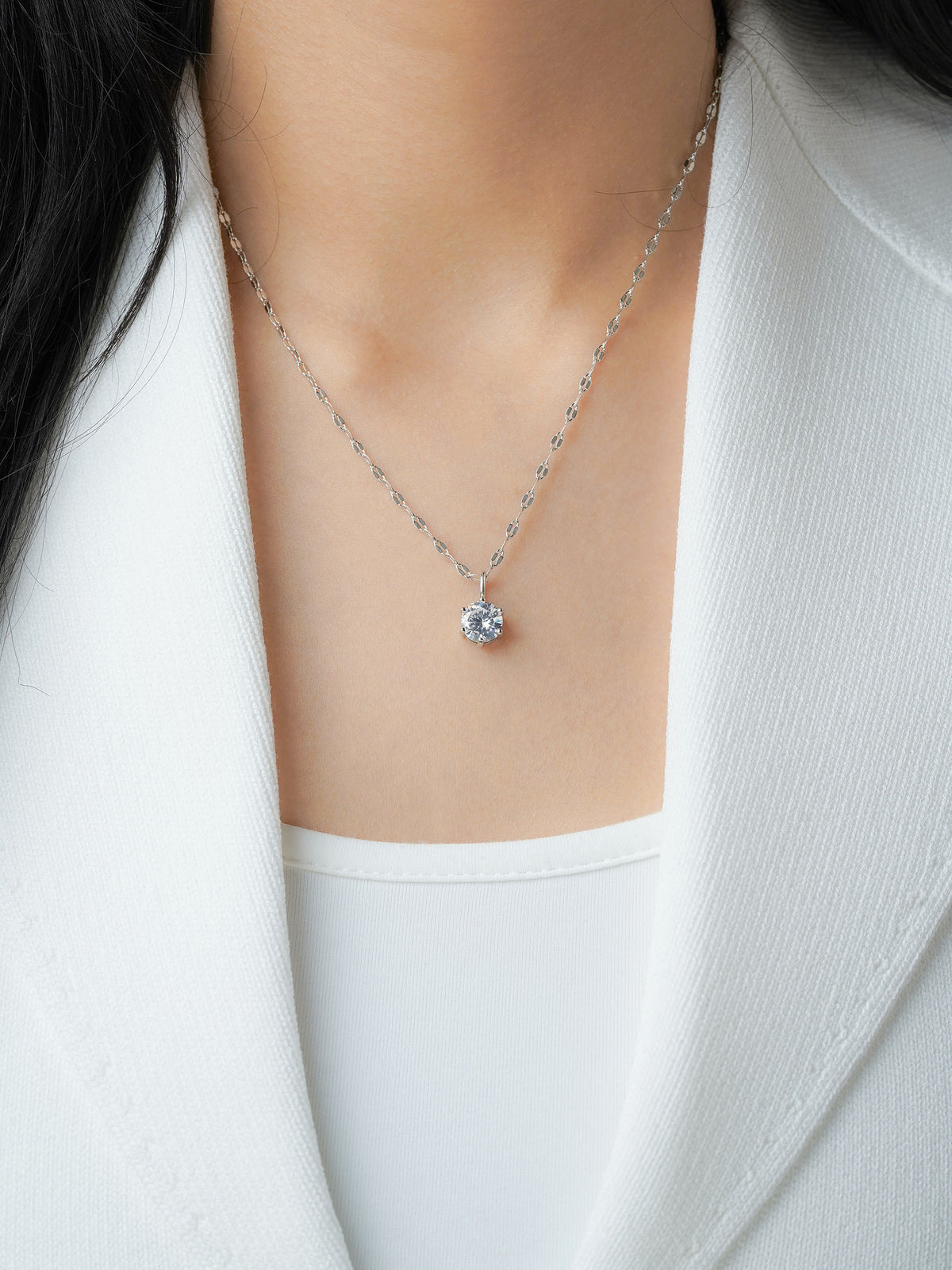 Perennial Solitaire Charm Silver Chain Pendant Necklace