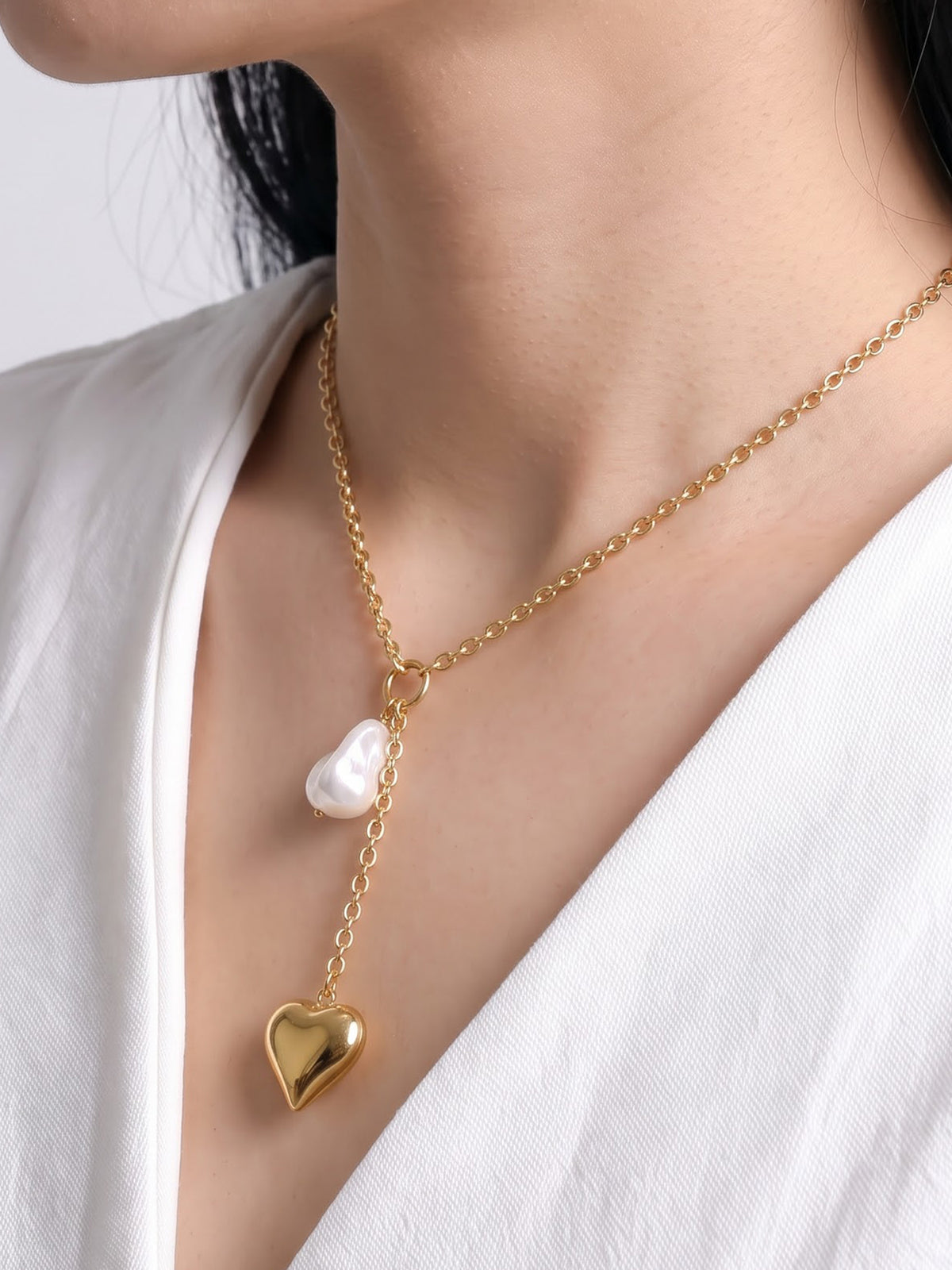 Perlie Heart Pearl 18K Gold Plated Women's Chain Pendant Necklaces