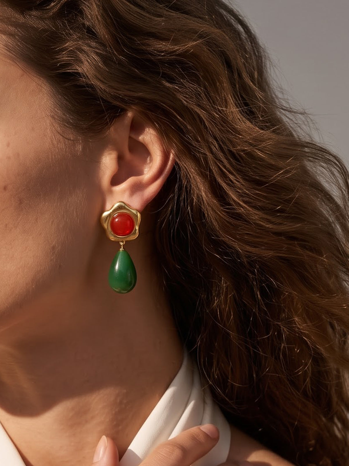 Perrine Floral Mulricolour Stone Drop 18K Gold Plated Women's stud Earrings