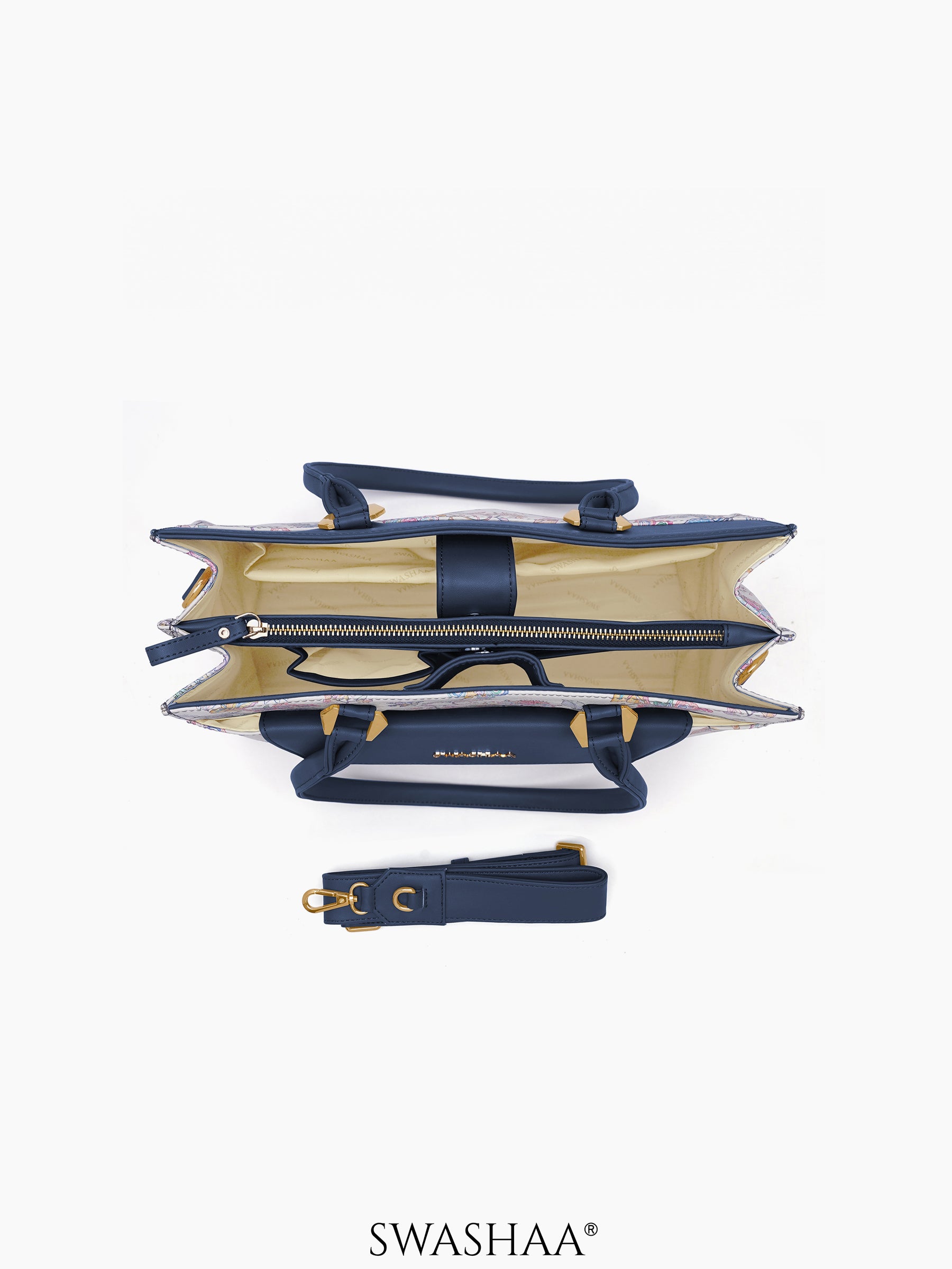 Petal Prowess White Blue Blossom Women's Leather Hand Bag