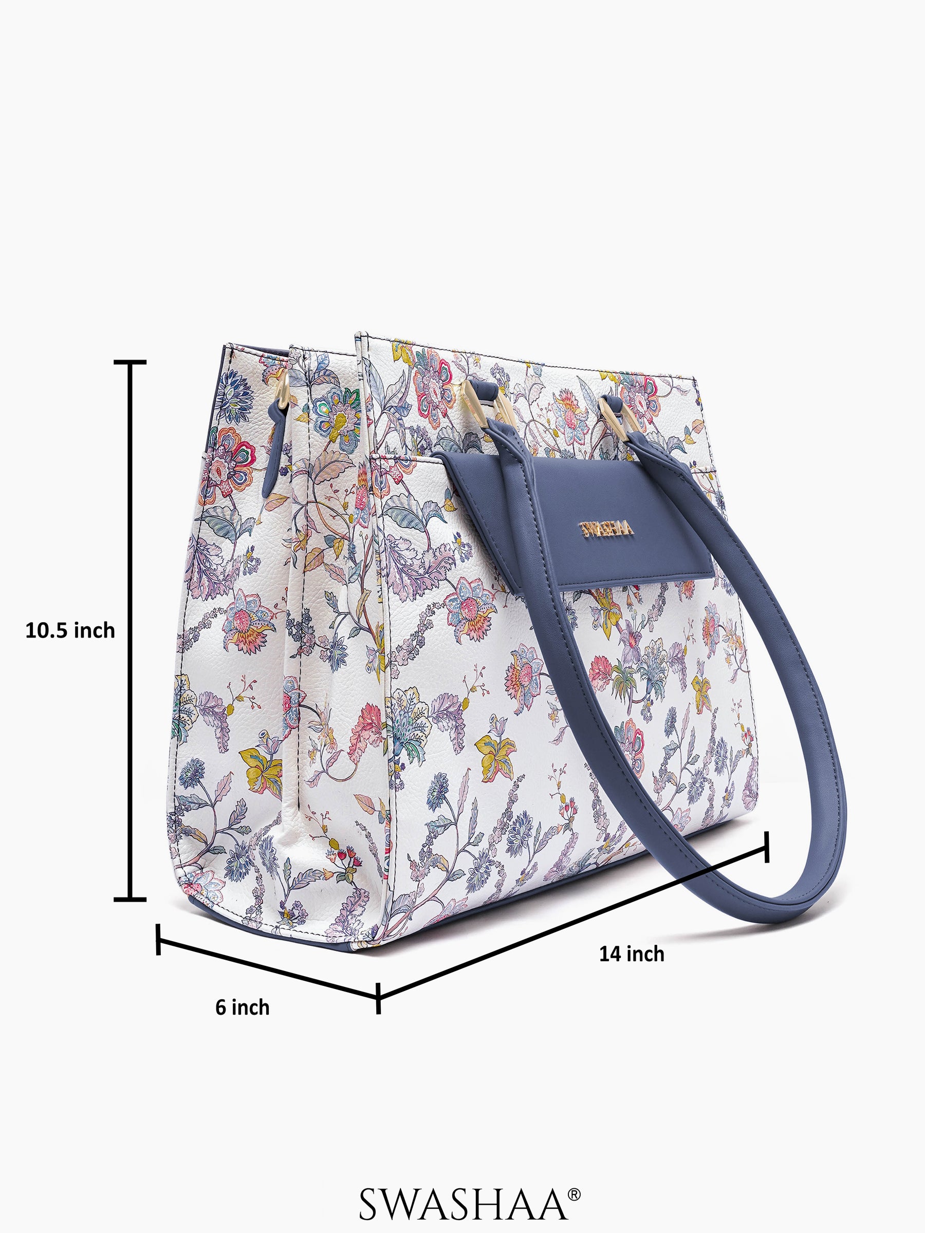 Petal Prowess White Blue Blossom Women's Leather Hand Bag