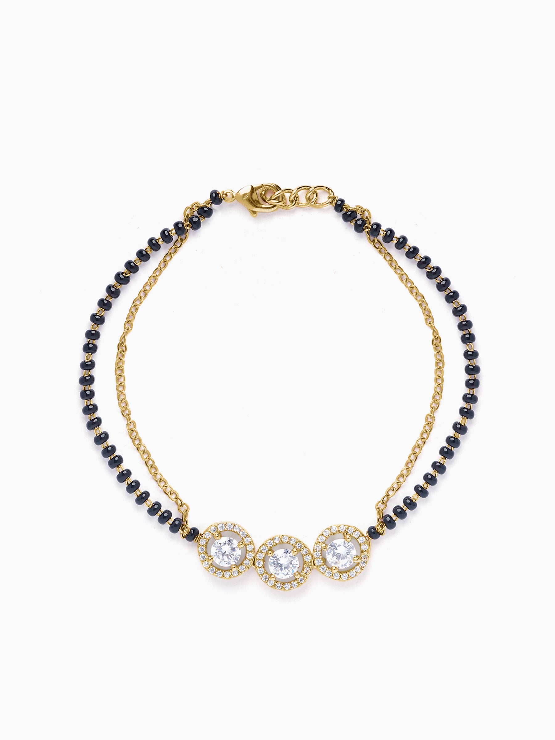 Pihu Three Diamond Solitaire 18K Gold Plated Mangalsutra Bracelet