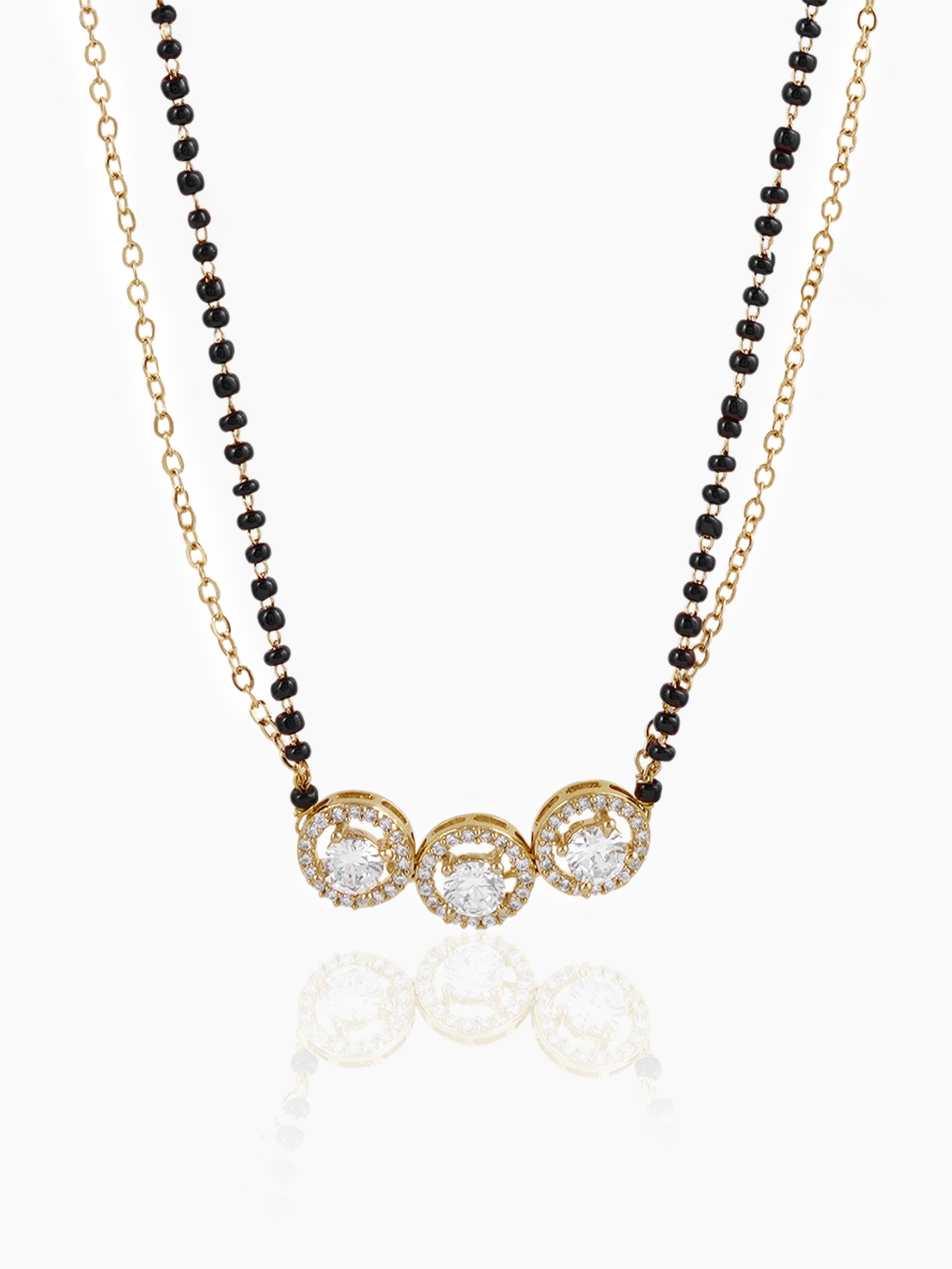 Pihu Three Round CZ Diamond Layered 18K Gold Plated Mangalsutra