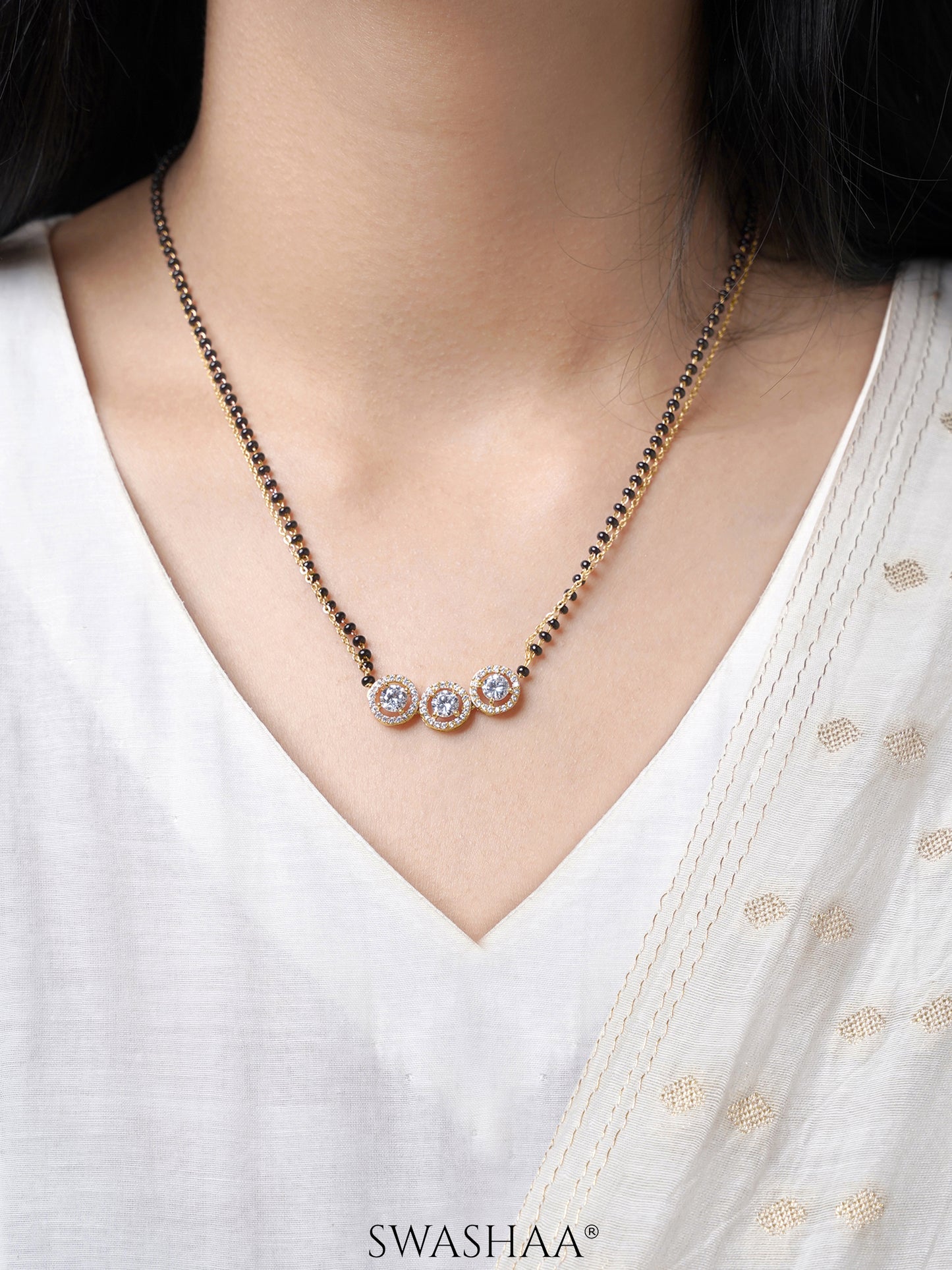 Pihu Three Round CZ Diamond Layered 18K Gold Plated Mangalsutra