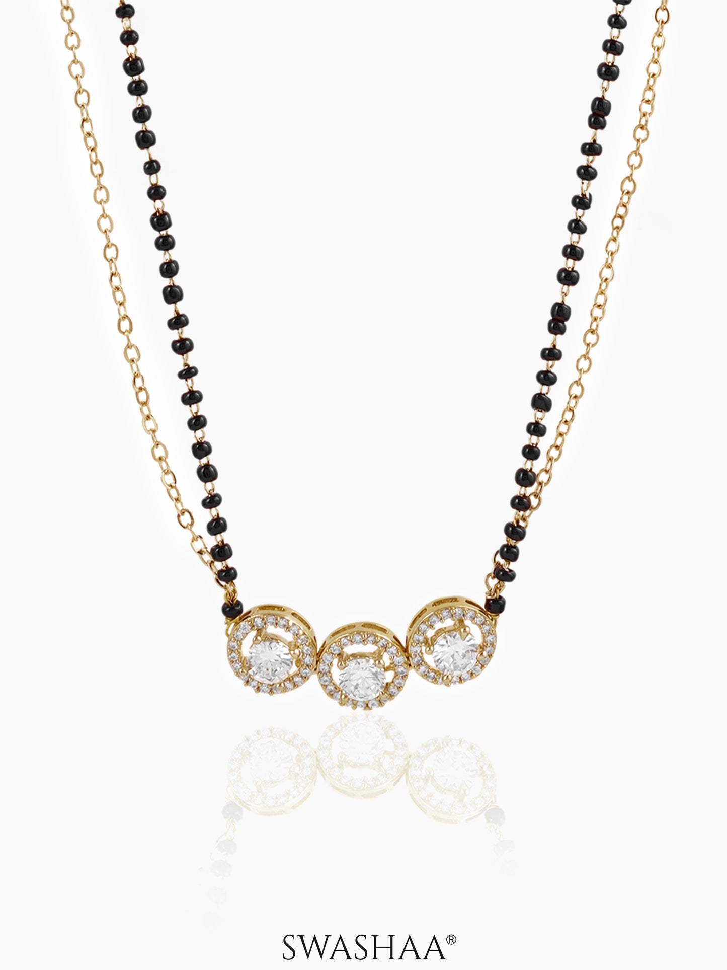 Pihu Three Round CZ Diamond Layered 18K Gold Plated Mangalsutra