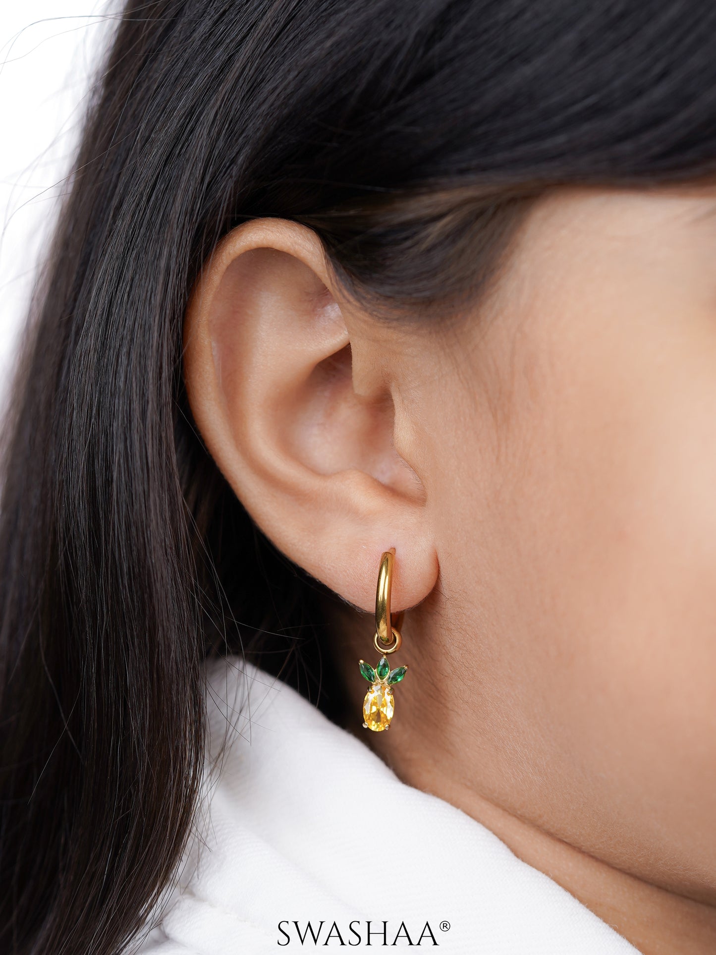 Pineapple Charm 18K Gold Plated Kid's Hoop Dangling Earrings