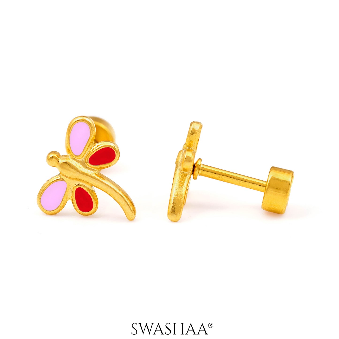 Dragonfly 18K Gold Plated Kid's Earrings