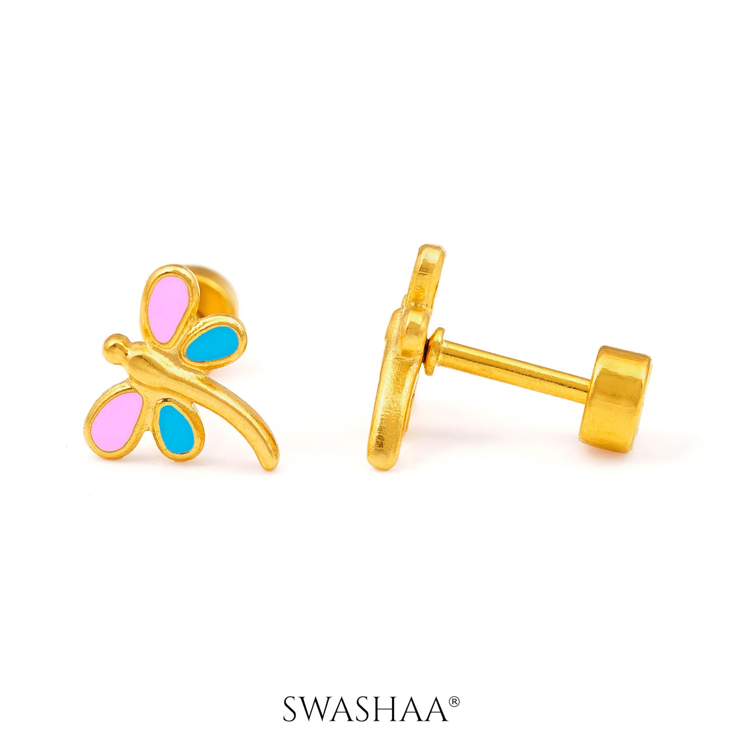 Dragonfly 18K Gold Plated Kid's Earrings