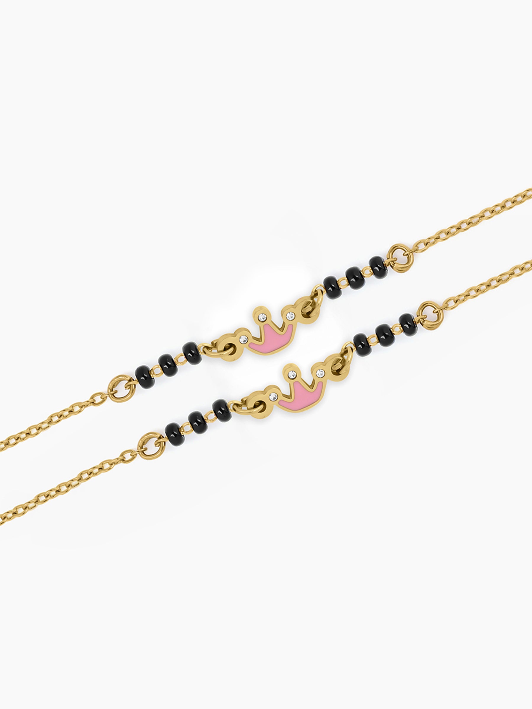 Pink Crown Charm 18K Gold Plated Kid's Nazariya Bracelet