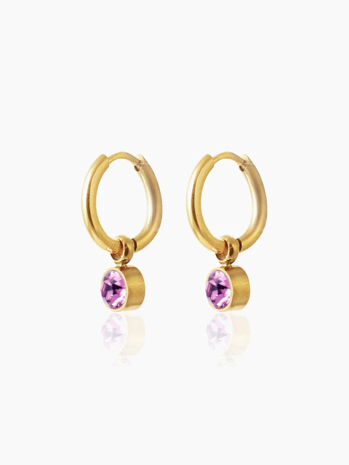 Pink Diamond 18K Gold Plated Kid's Hoop Dangling Earrings