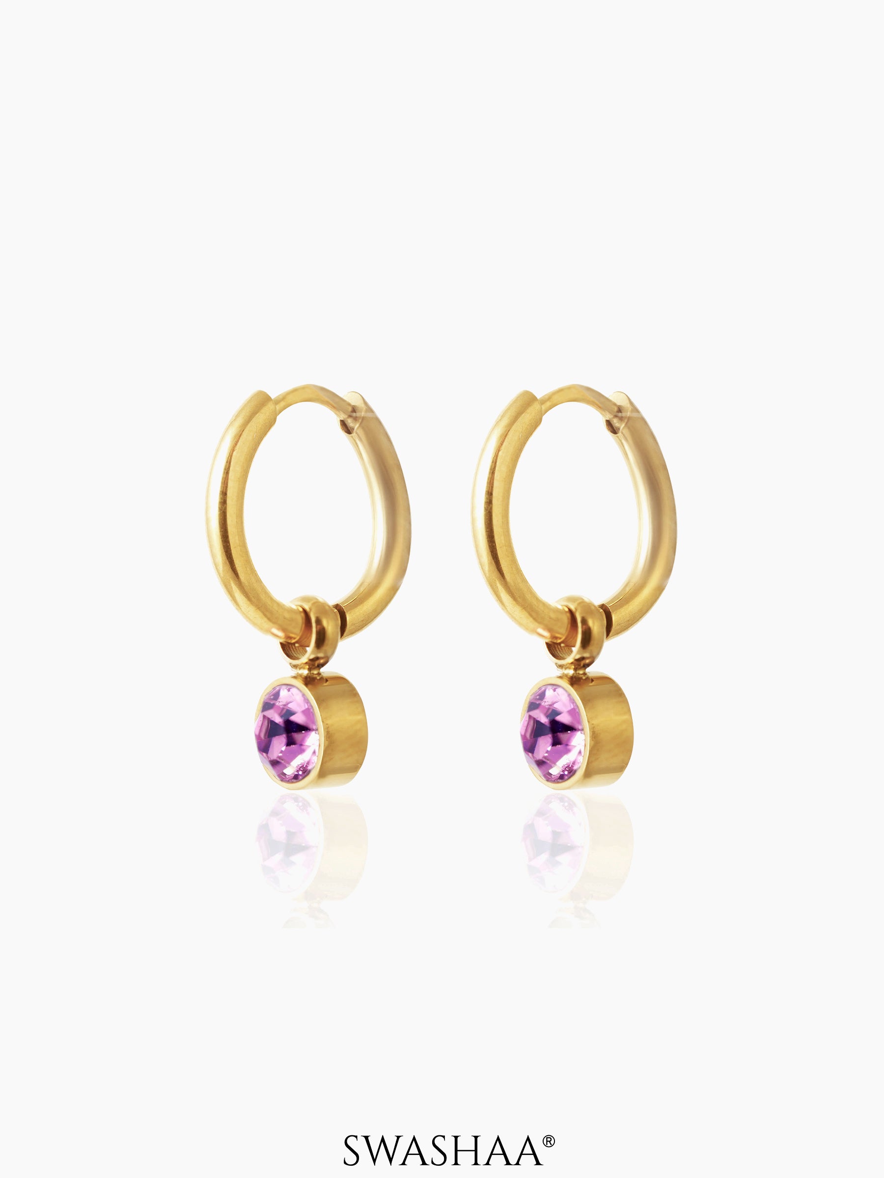 Pink Diamond 18K Gold Plated Kid's Hoop Dangling Earrings