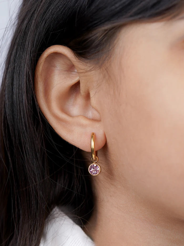 Pink Diamond 18K Gold Plated Kid's Hoop Dangling Earrings