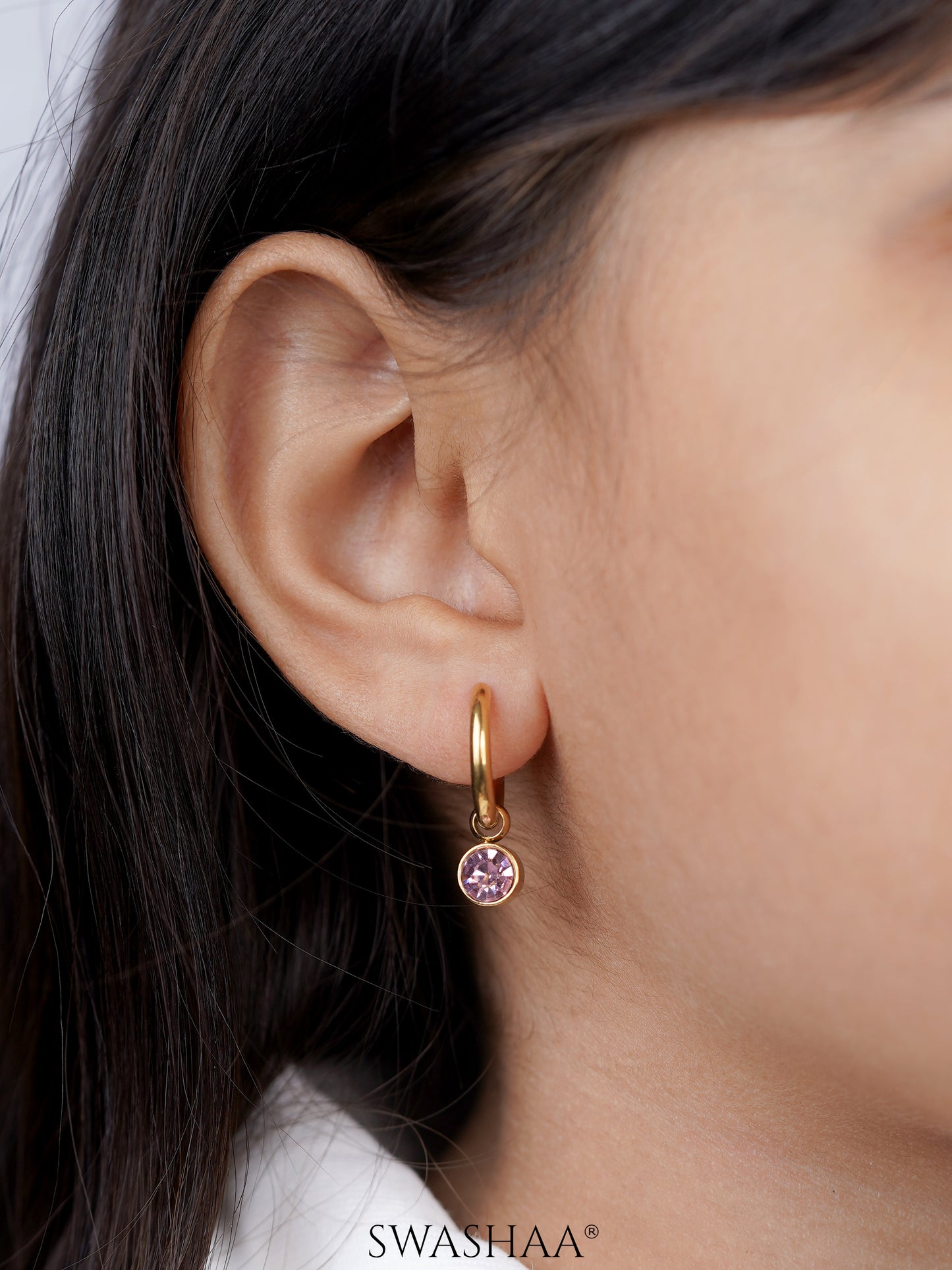 Pink Diamond 18K Gold Plated Kid's Hoop Dangling Earrings
