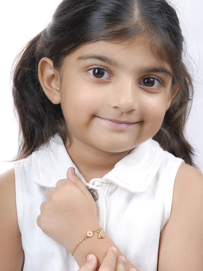 Pink Evil Eye Teddy Charm 18K Gold Plated Kid's Loose Bracelet