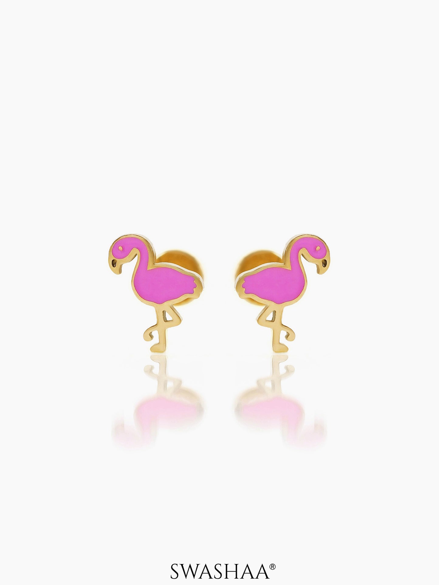 Pink Flamingo 18K Gold Plated Kid's Earrings