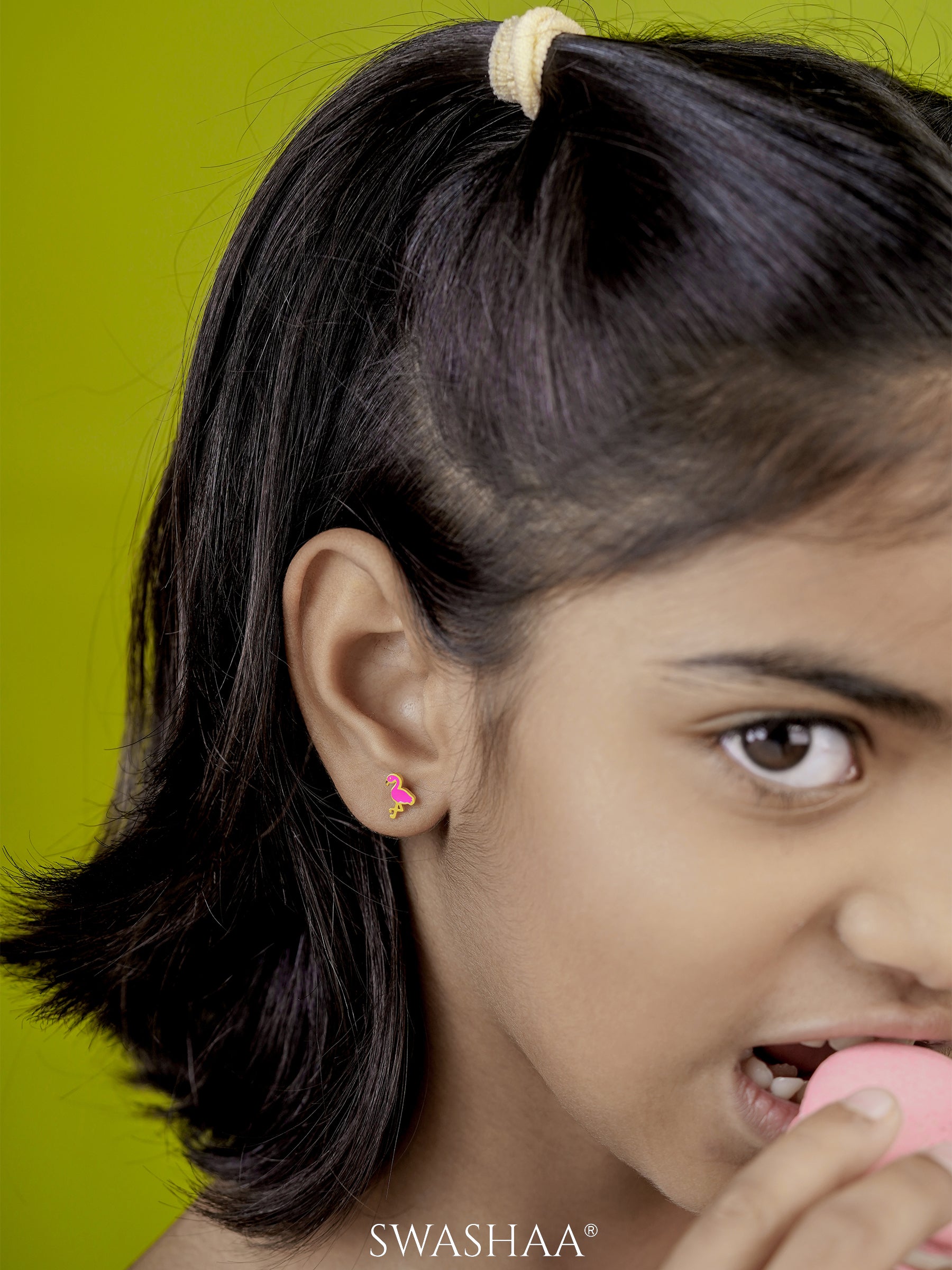 Pink Flamingo Charm 18K Gold Plated Kid's Stud Earrings