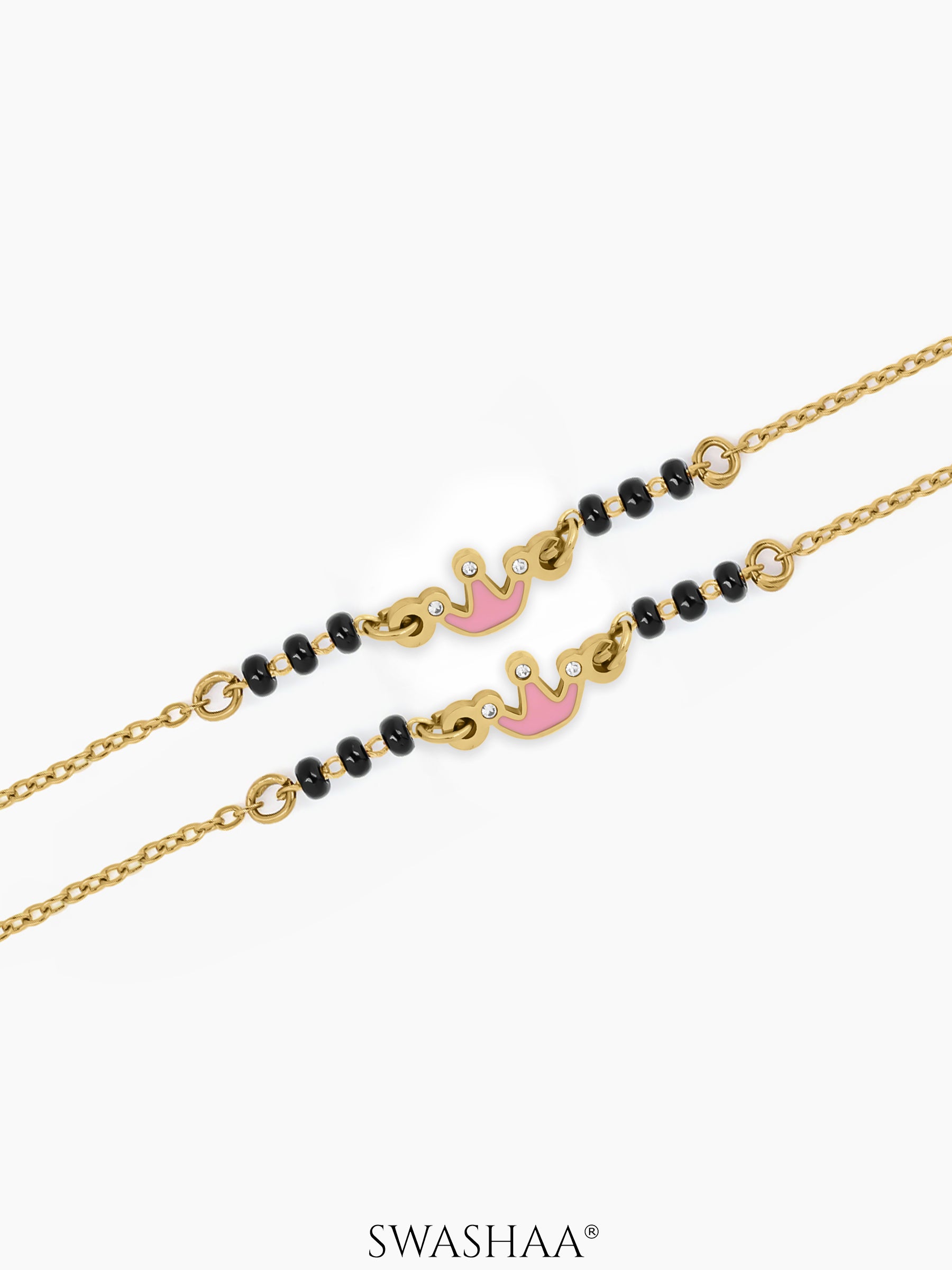 Pink Crown Charm 18K Gold Plated Kid's Nazariya Bracelet