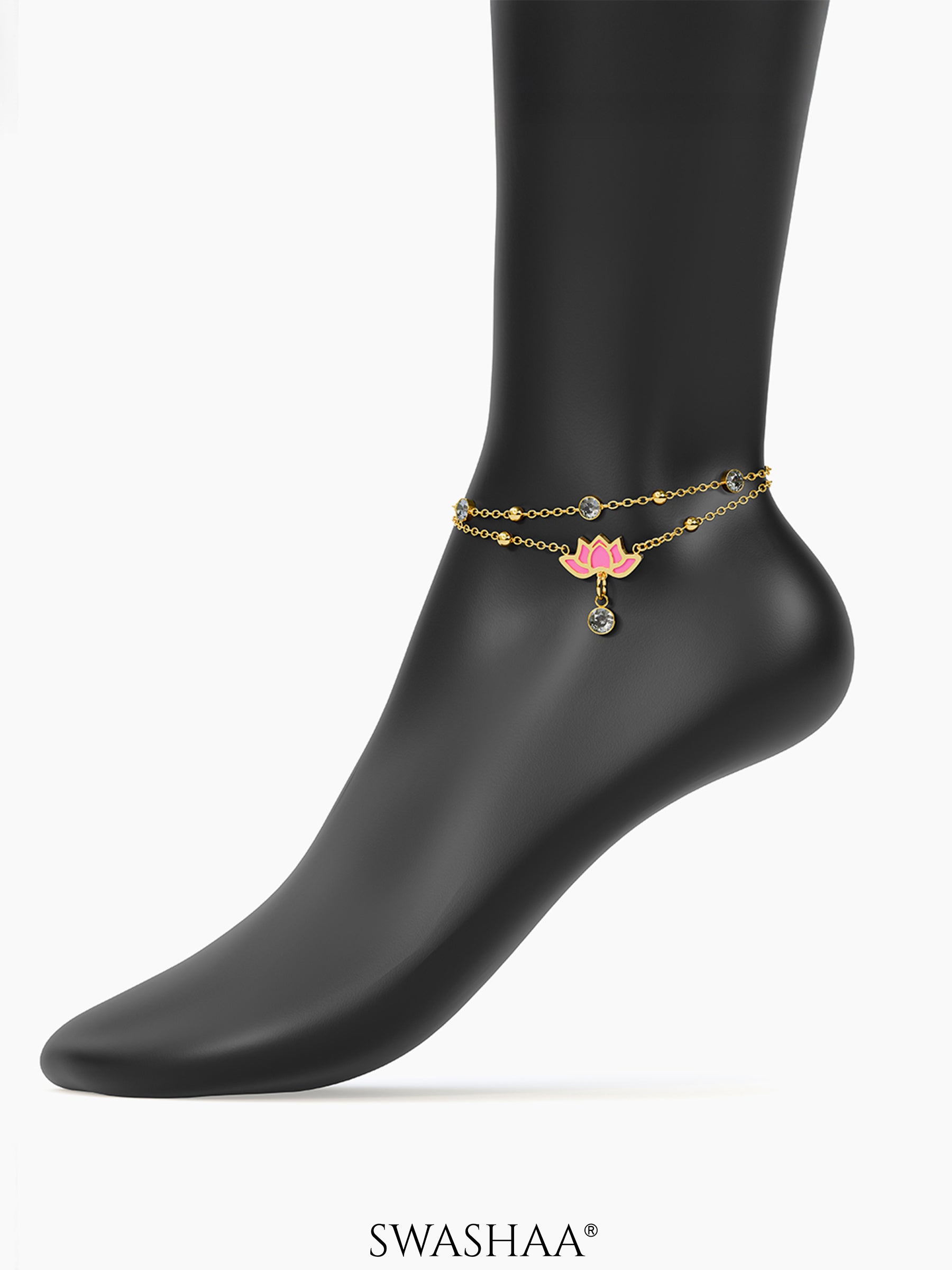 Pious Layered Lotus Charms 18K Gold Plated Women's Anklet