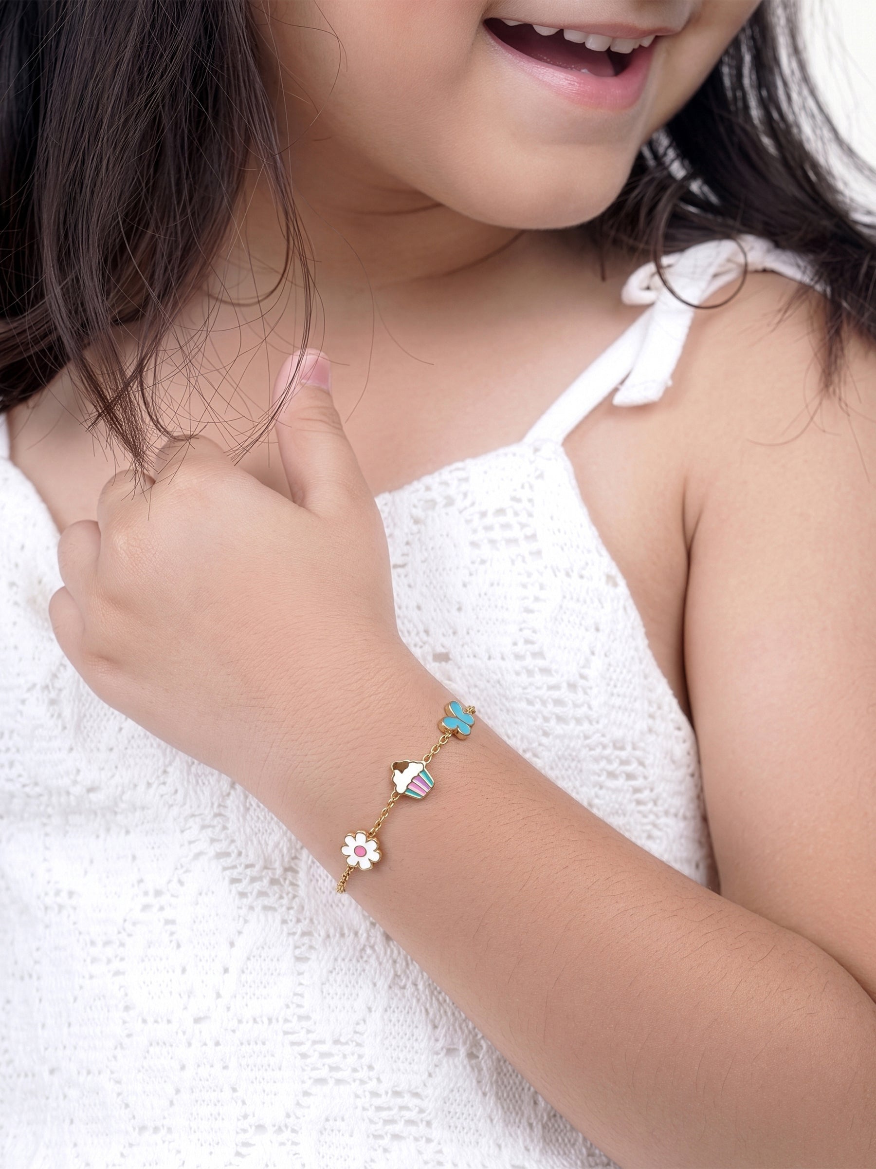 Pixie Butterfly Cupcake Floral Charms 18K Gold Plated Kid's Bracelet