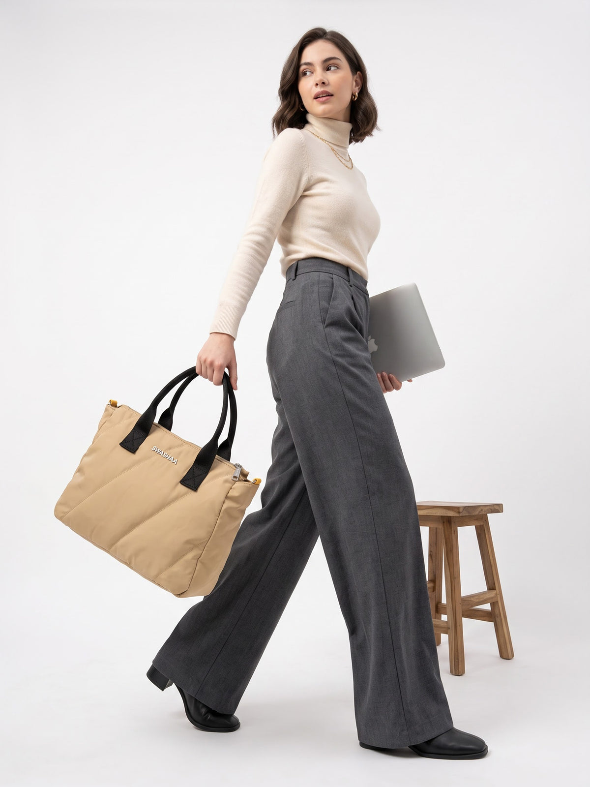 Plum Beige Nylon Women's Hand Bag