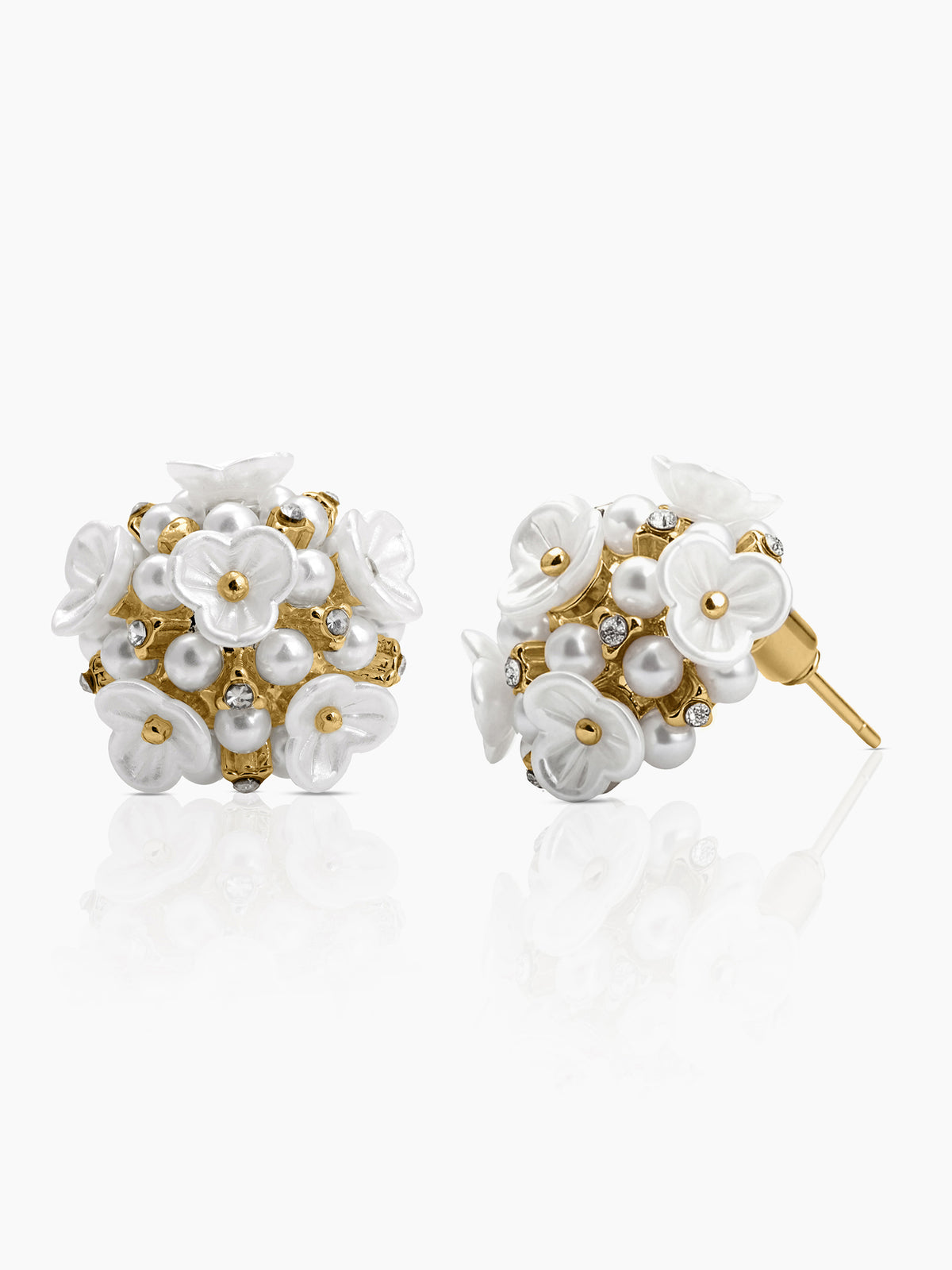 Popcorn Pearl Flower Floral Cluster Charm 18K Gold Plated Women's Stud Earrings