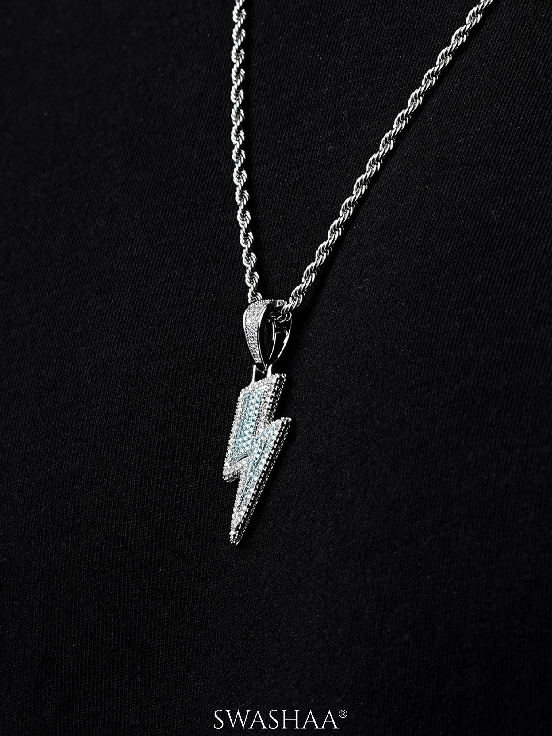 Potter Lightning Diamond Bolt Blue Silver Men's Chain Pendant