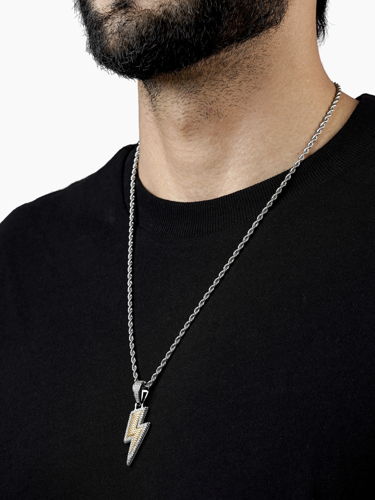Potter Lightning Diamond Bolt Yellow Silver Men's Chain Pendant