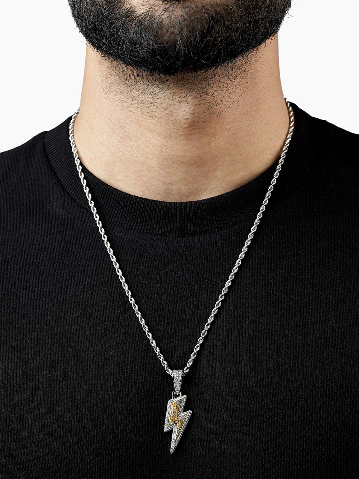 Potter Lightning Diamond Bolt Yellow Silver Men's Chain Pendant