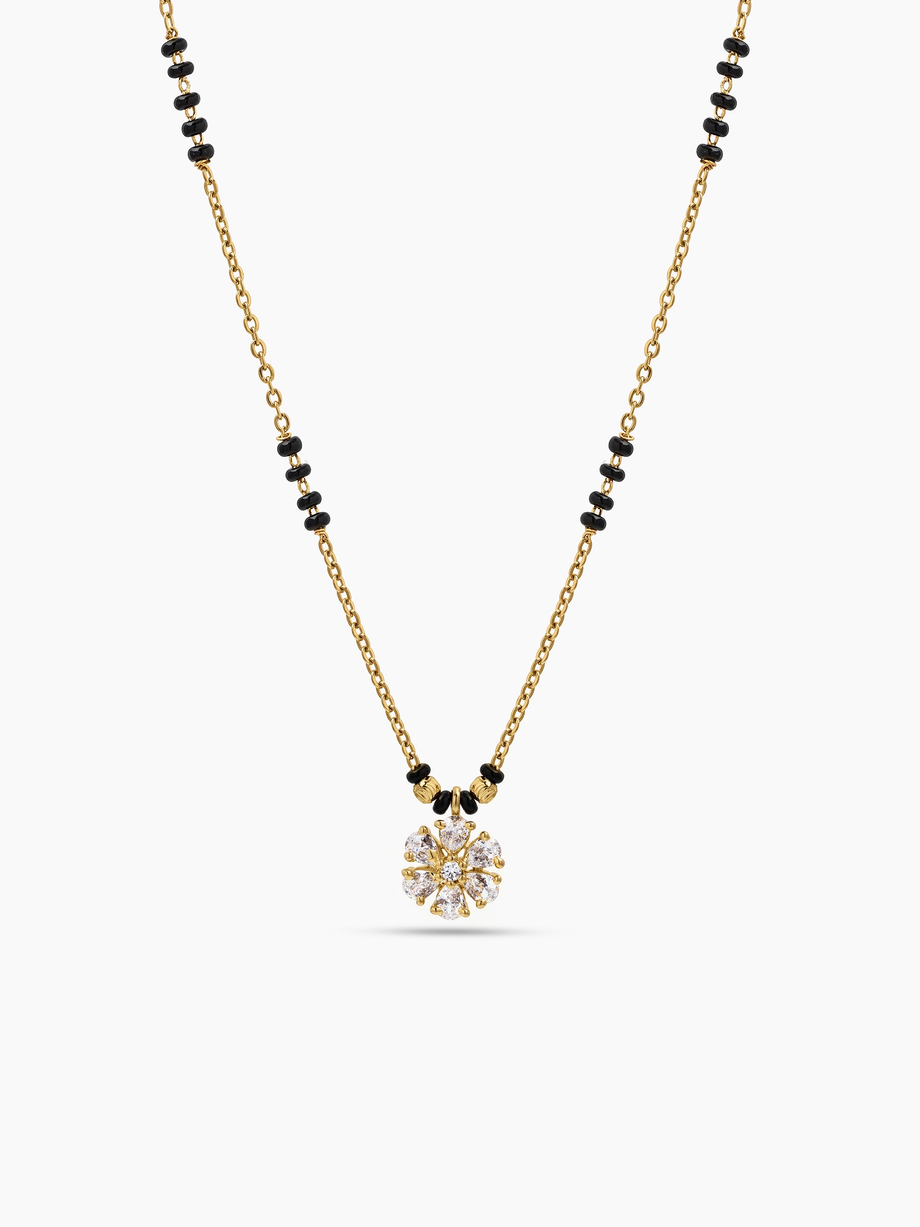 Prapti Floral Diamond 18K Gold Plated Women's Chain Pendant Mangalsutra Necklace