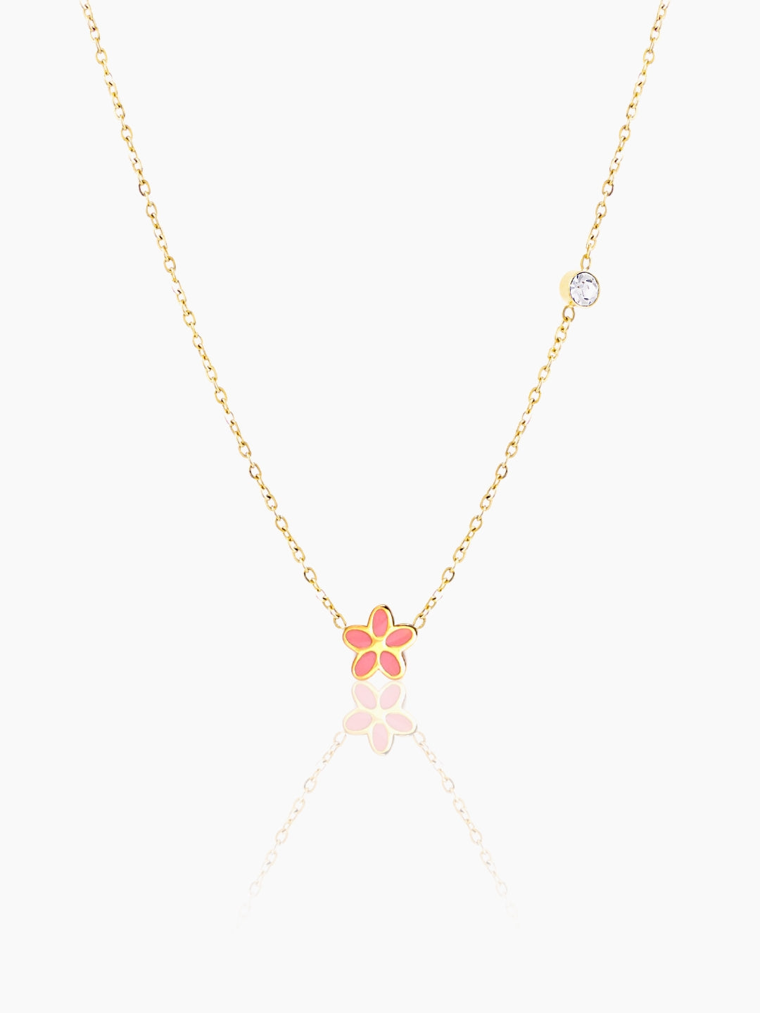 Pretty Pink Flower Charm 18K Gold Plated Kid's Chain Pendant Necklace