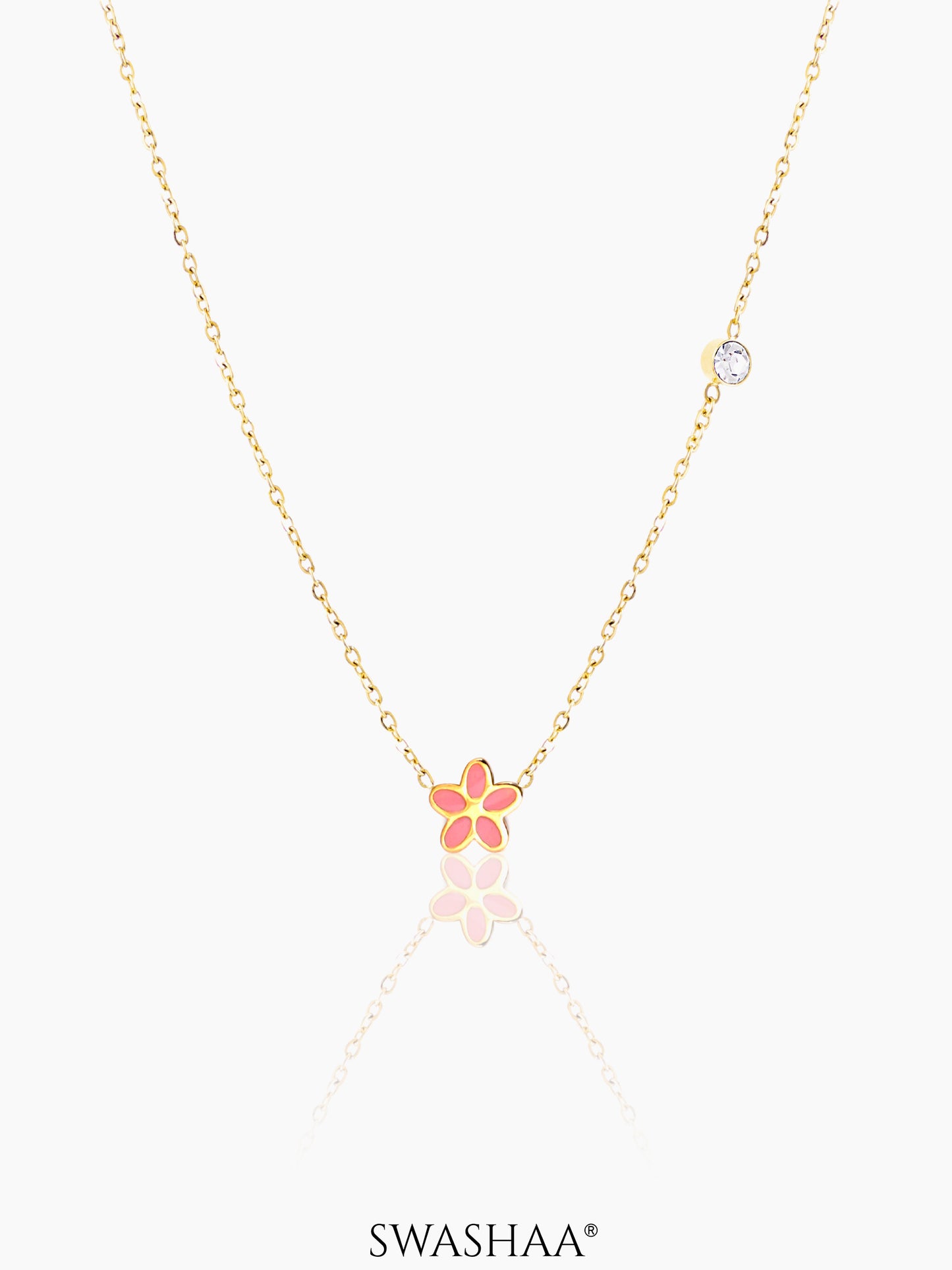 Pretty Pink Flower Charm  18K Gold Plated Kid's Chain Pendant Necklace