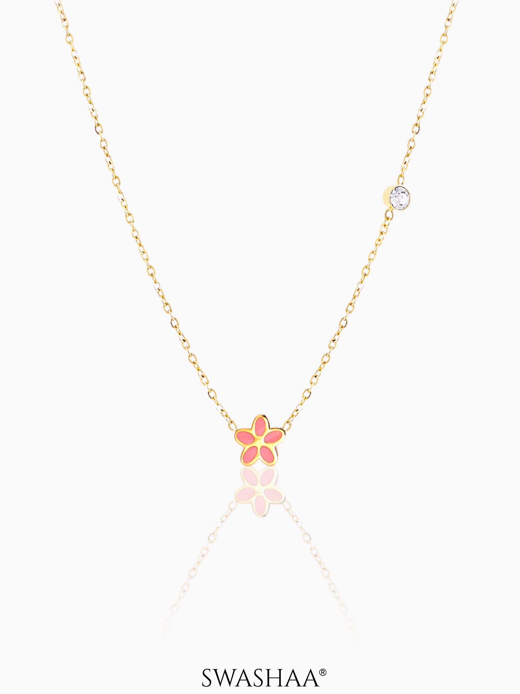 Pretty Pink Flower Charm  18K Gold Plated Kid's Chain Pendant Necklace
