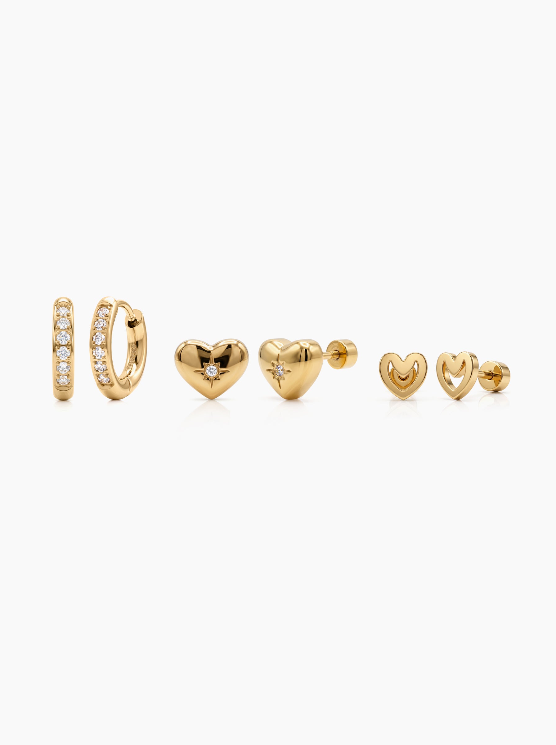 Prielle Heart Diamond 18K Gold Plated Women's Earring Set