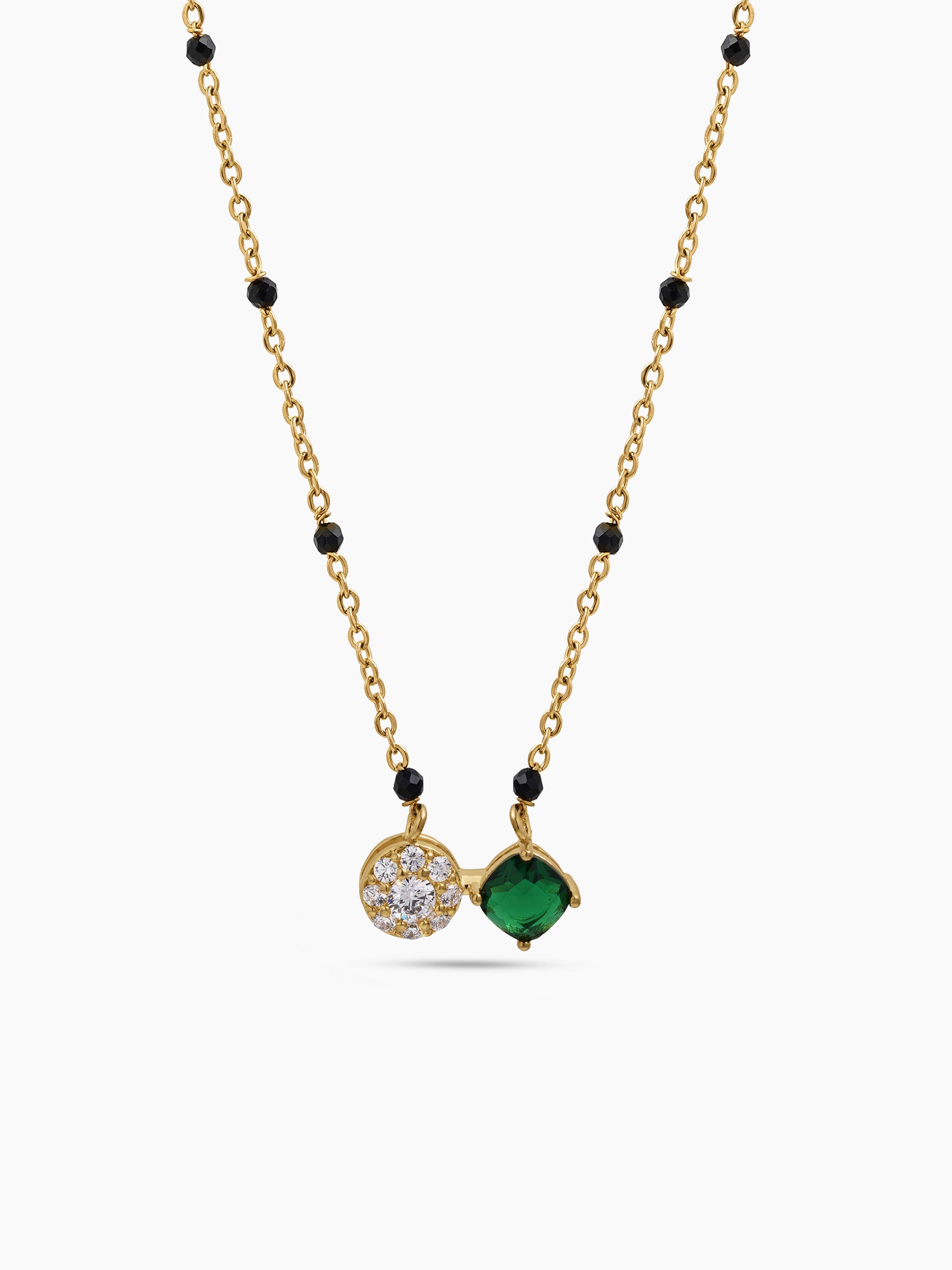 Priti Green Emerald Stone Diamond Emerald 18K Gold Plated Women's Chain Pendant Mangalsutra Necklace