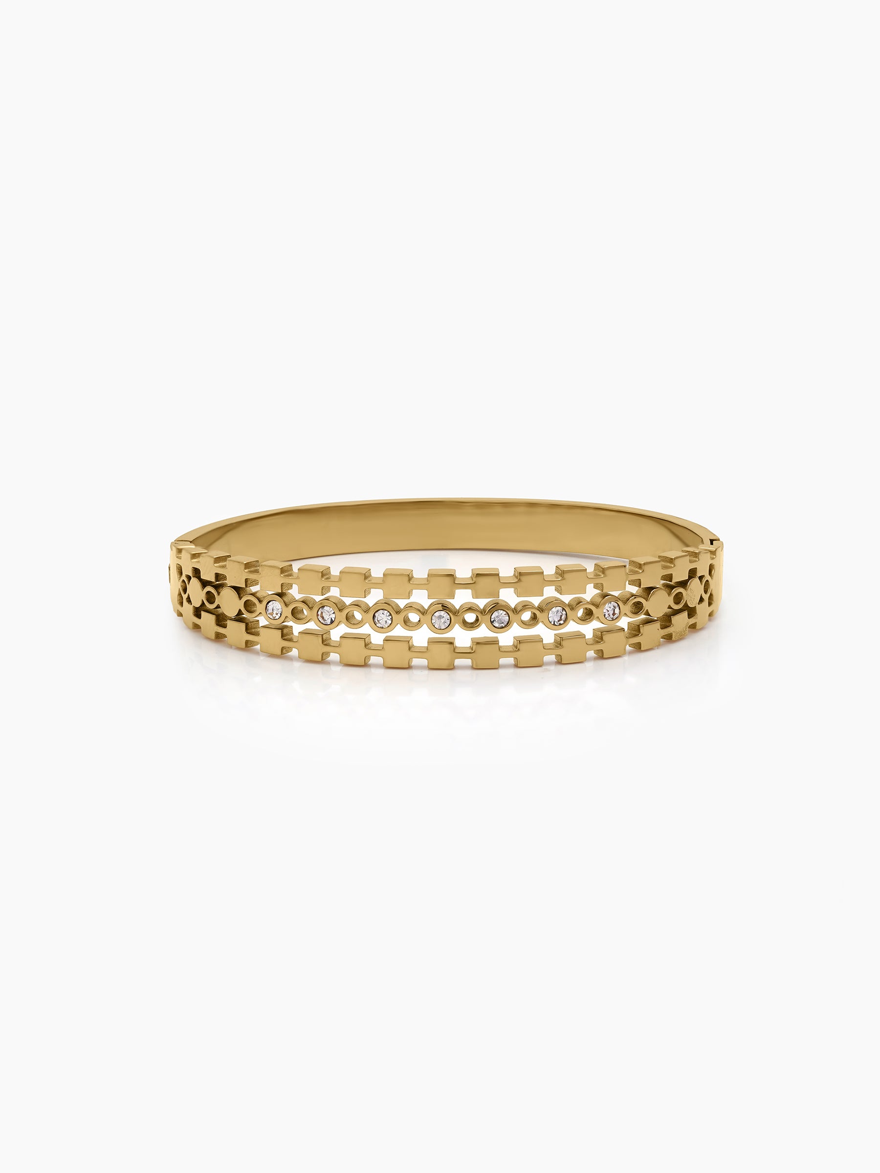 Qanira Geometric Linear Diamond Solitaire 18K Gold Plated Women's Solid Band Bracelet