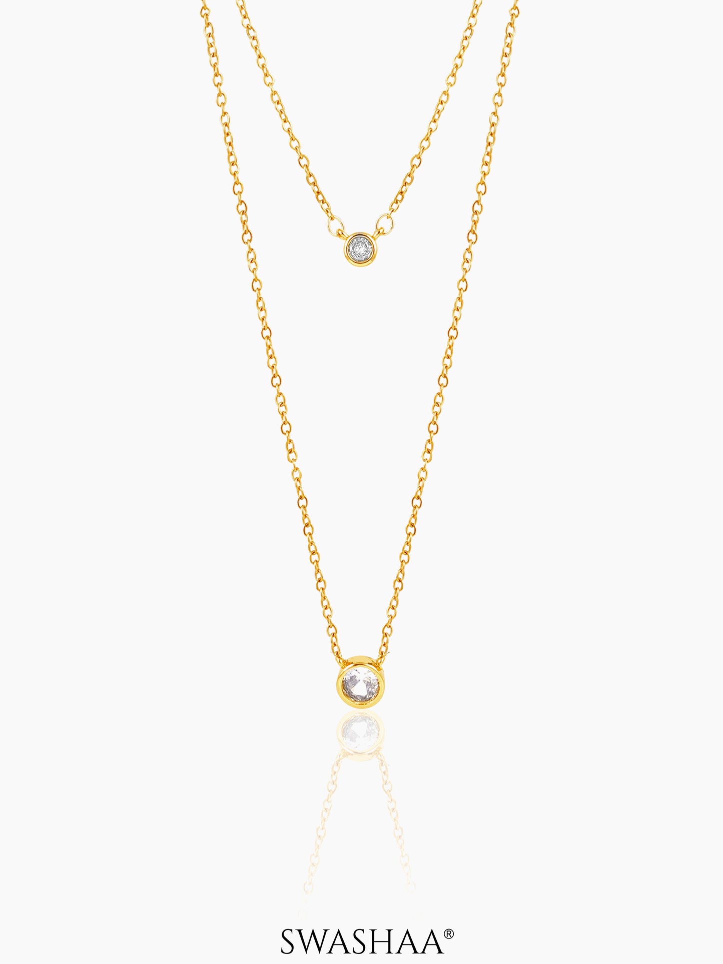 Quilla Dual Layered Diamond Stud 18K Gold Plated Necklace
