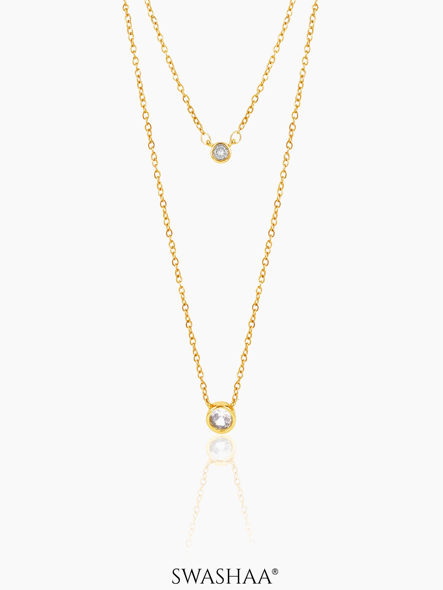 Quilla Dual Layered Diamond Stud 18K Gold Plated Chain Necklace