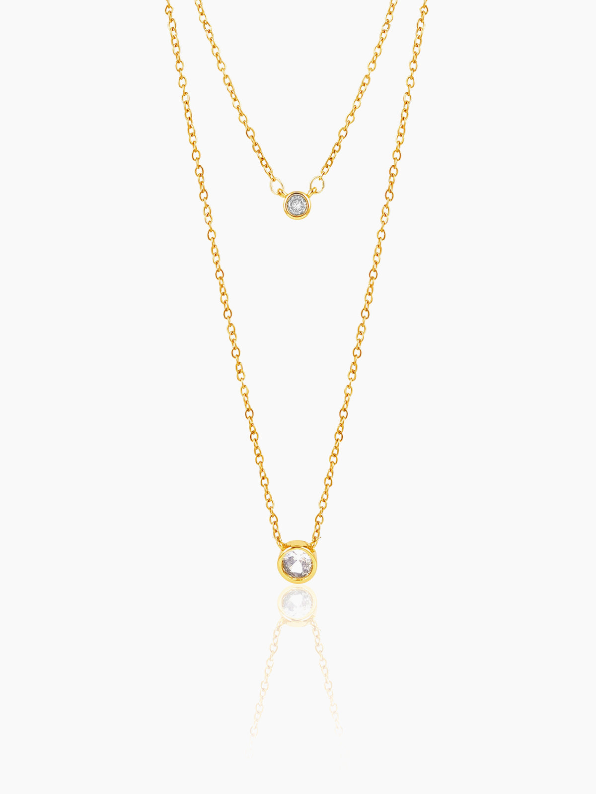Quilla Dual Layered Diamond Stud 18K Gold Plated Chain Necklace