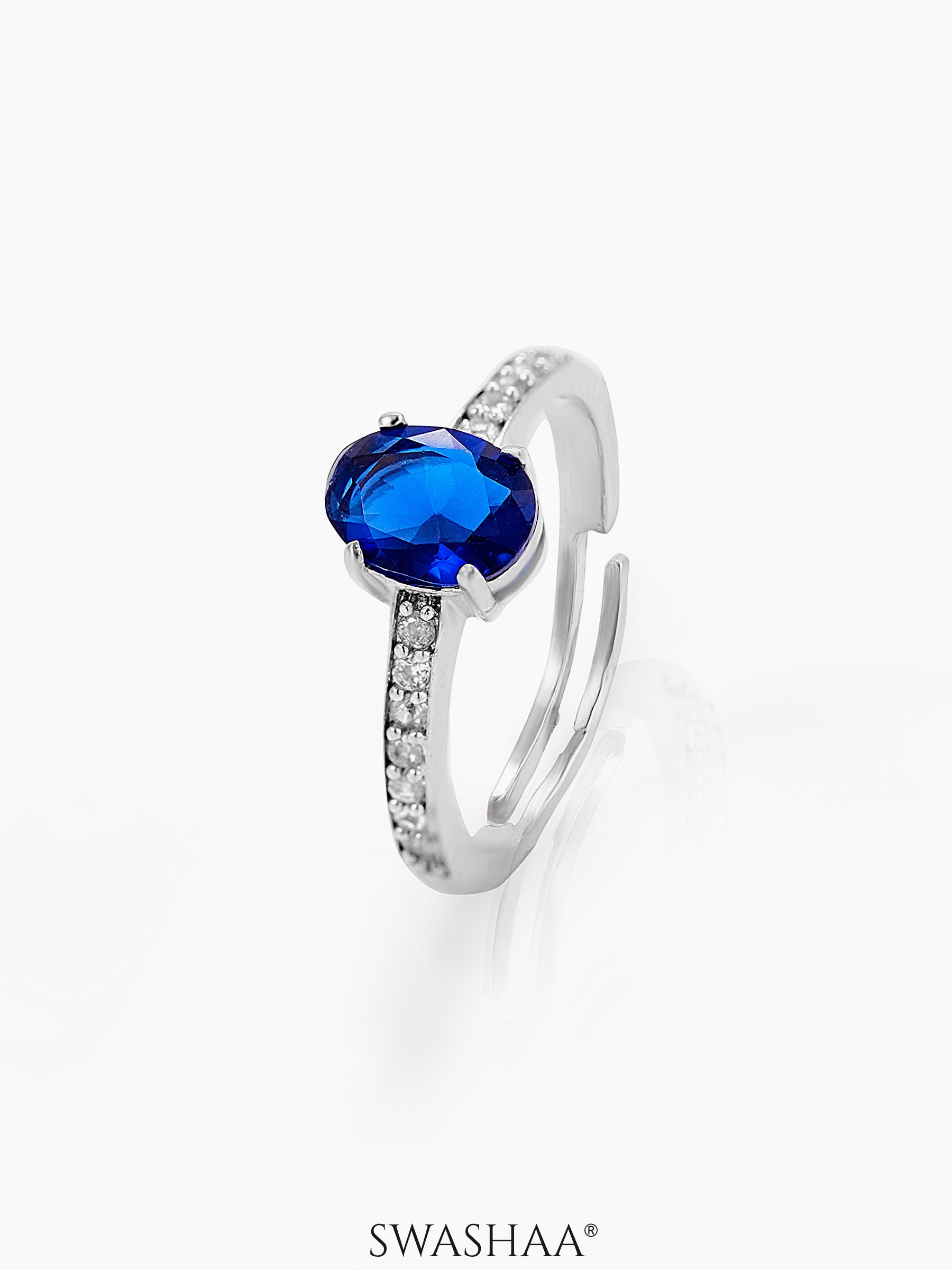 Rahi Blue Oval Gemstone Solitaire Ring
