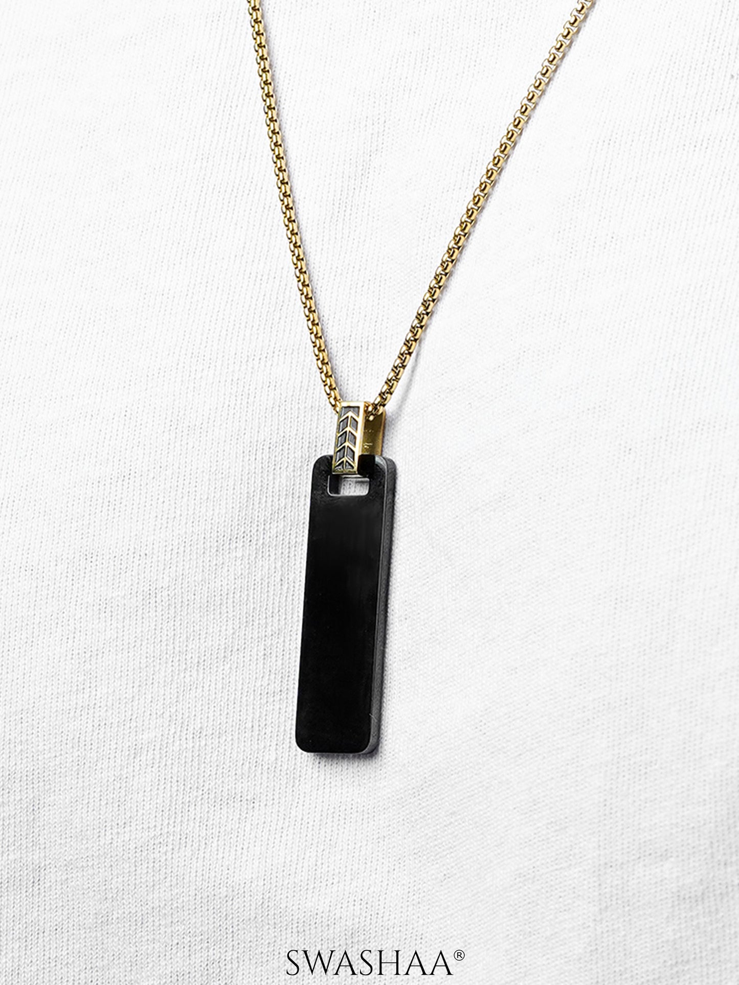 Zoren Black Tag Bar 18K Gold Plated Men's Chain Pendant
