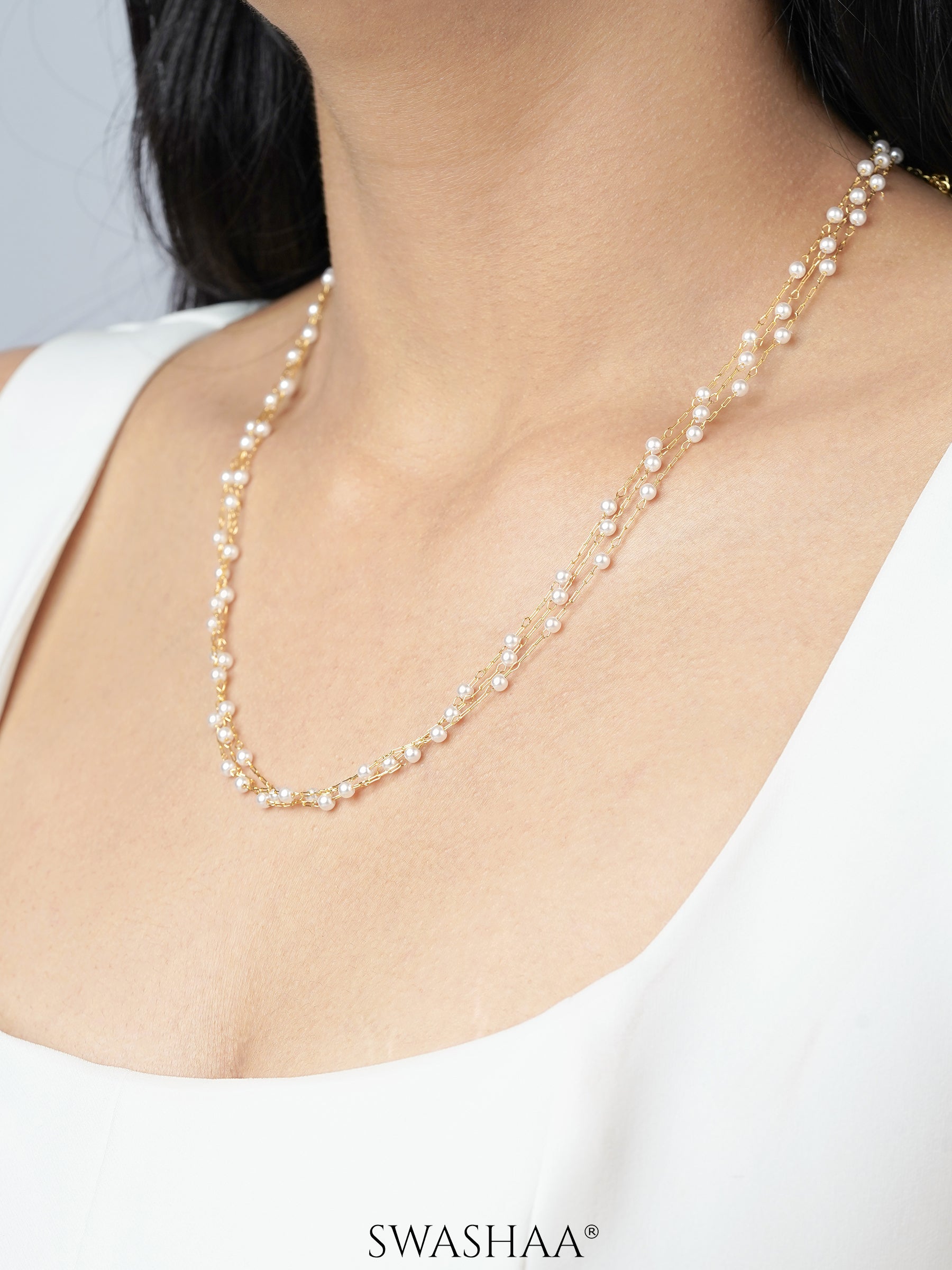 Rain Pearl Layered 18K Gold Plated Chain Necklace